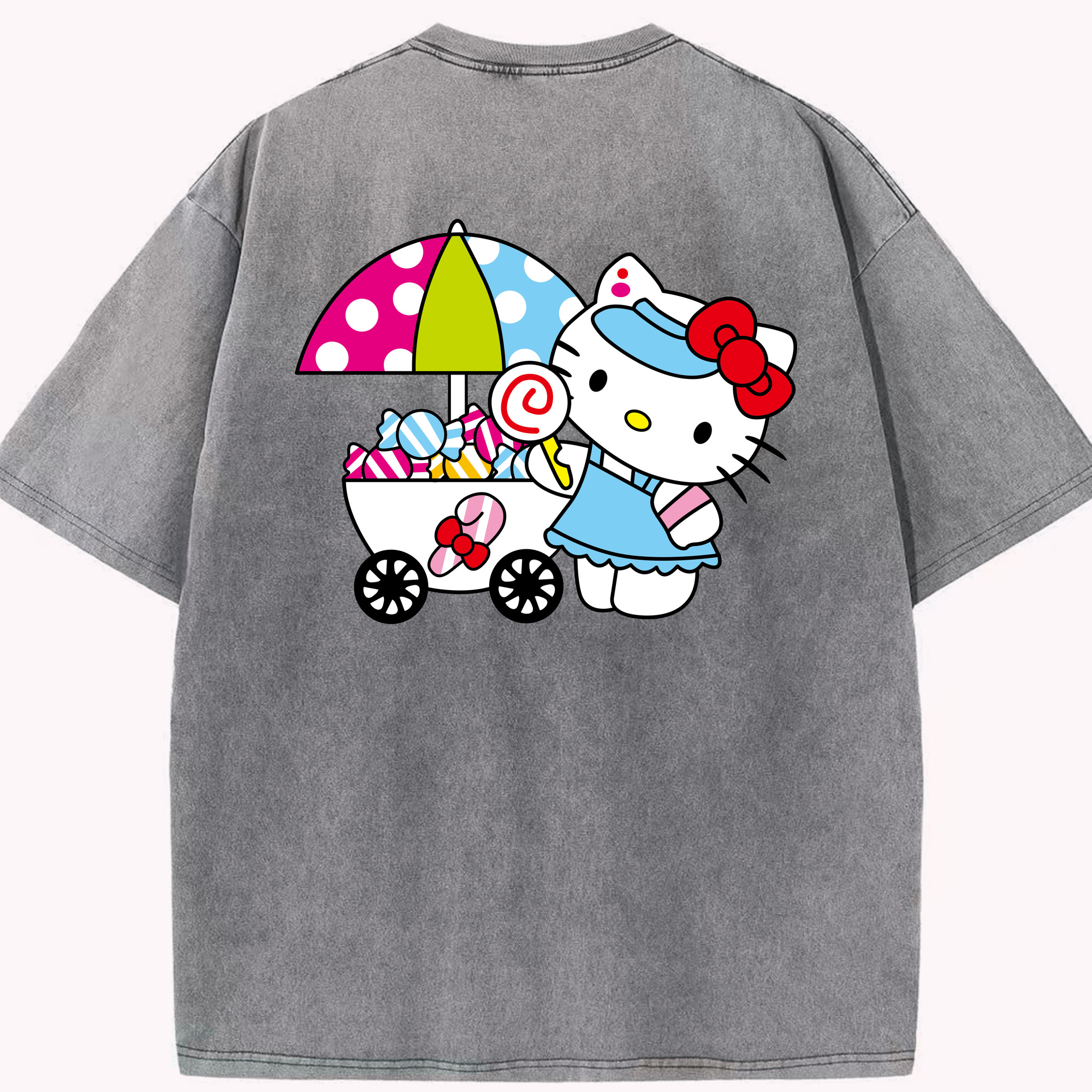 （画像用） Hello Kitty ハローキティ 綿100% ヴィンテージ風 半袖Tシャツ（背面プリント）