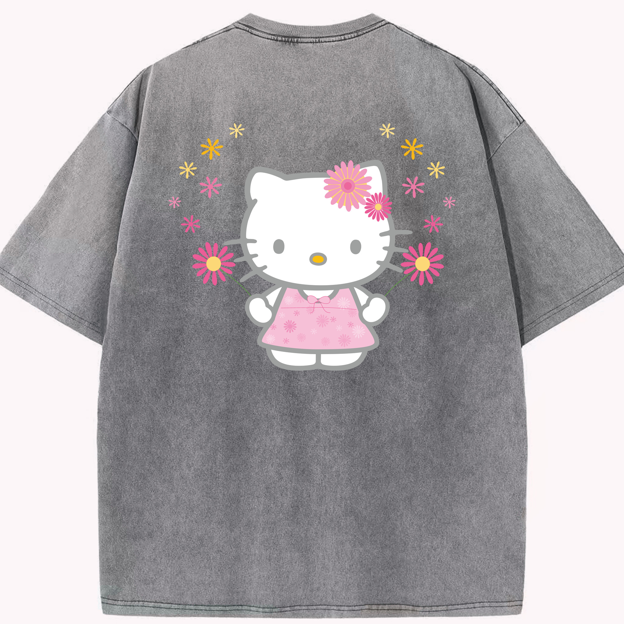 （画像用） Hello Kitty ハローキティ 綿100% ヴィンテージ風 半袖Tシャツ（背面プリント）