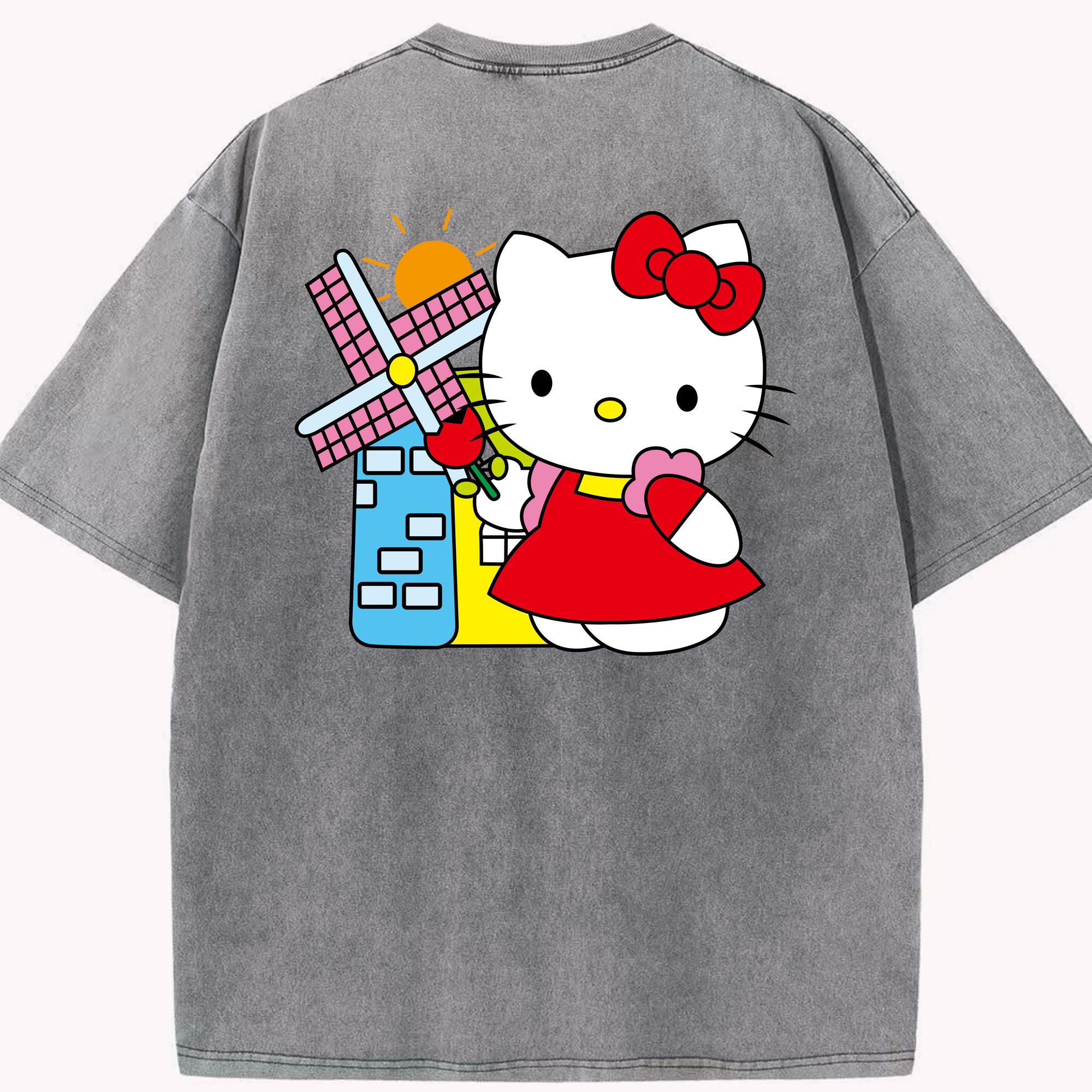 （画像用） Hello Kitty ハローキティ 綿100% ヴィンテージ風 半袖Tシャツ（背面プリント）