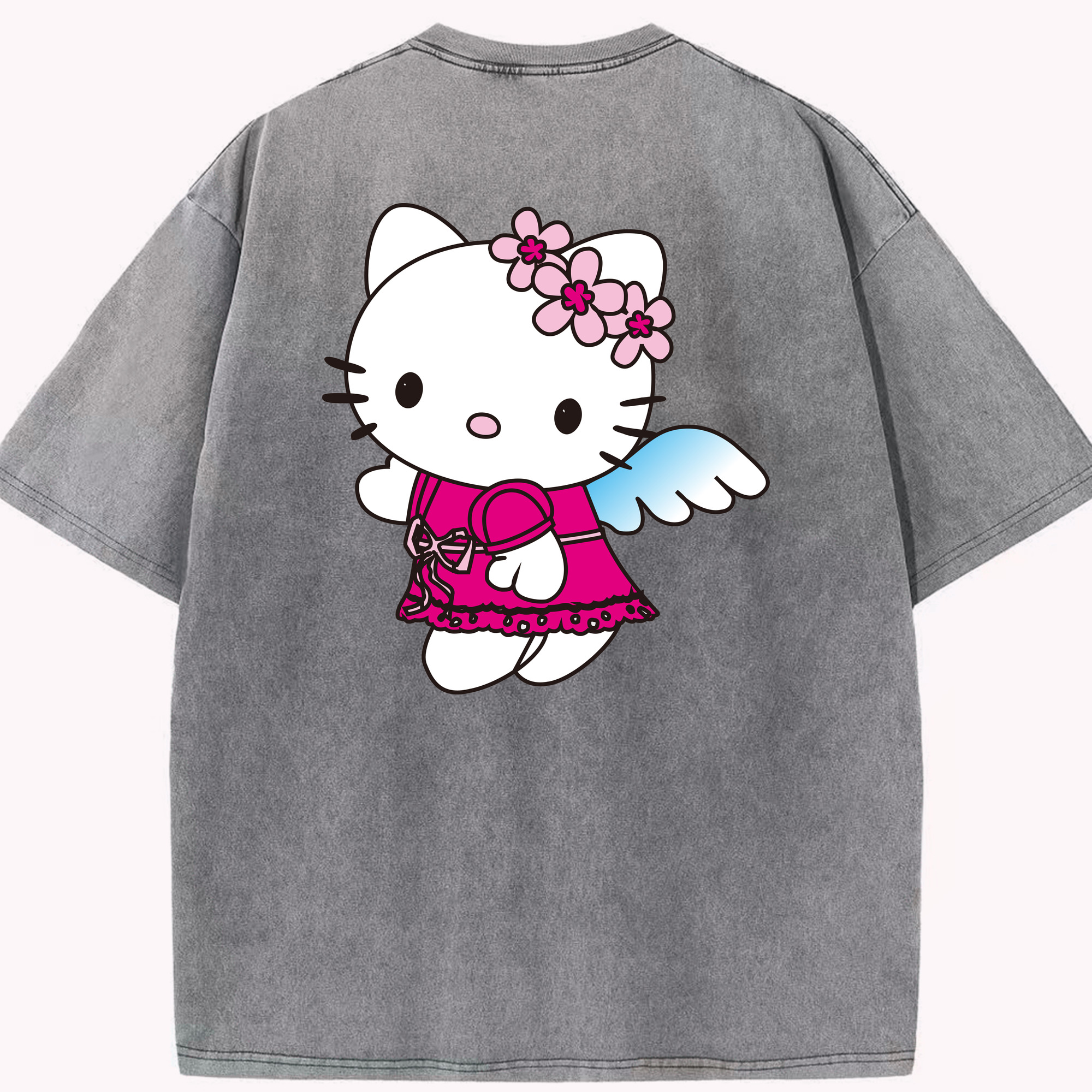 （画像用） Hello Kitty ハローキティ 綿100% ヴィンテージ風 半袖Tシャツ（背面プリント）