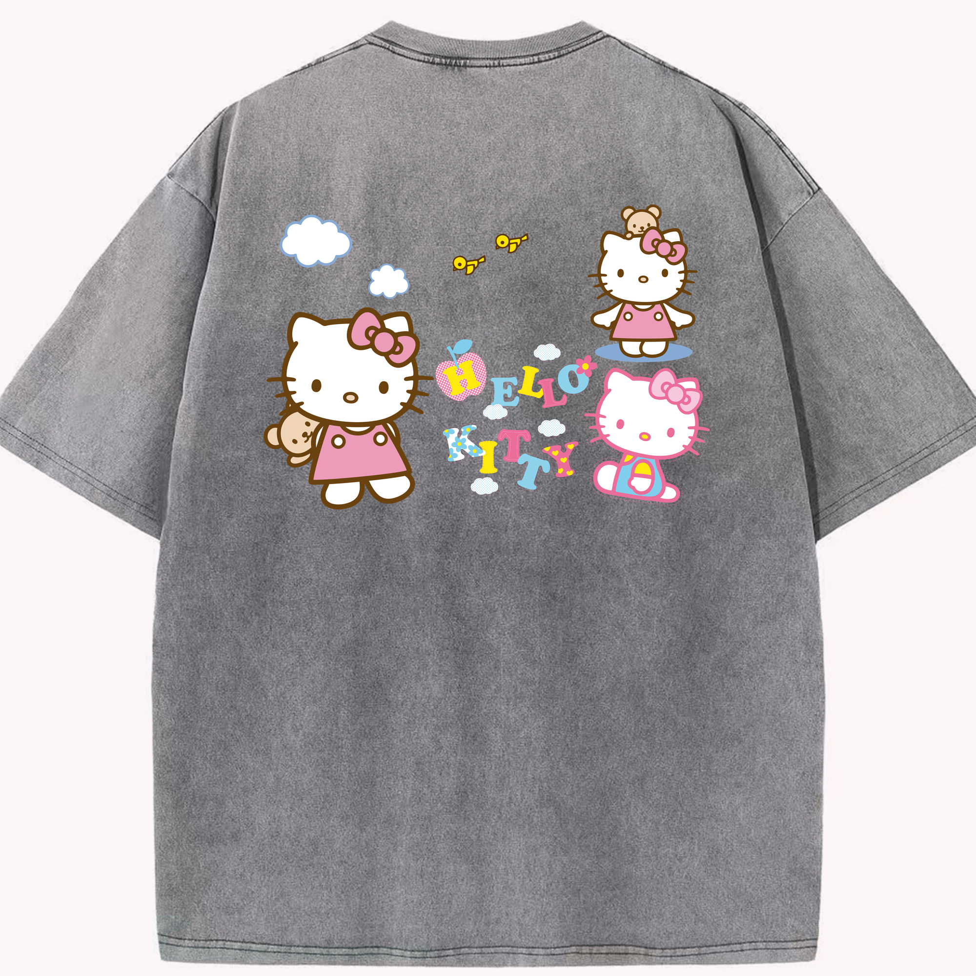 （画像用） Hello Kitty ハローキティ 綿100% ヴィンテージ風 半袖Tシャツ（背面プリント）