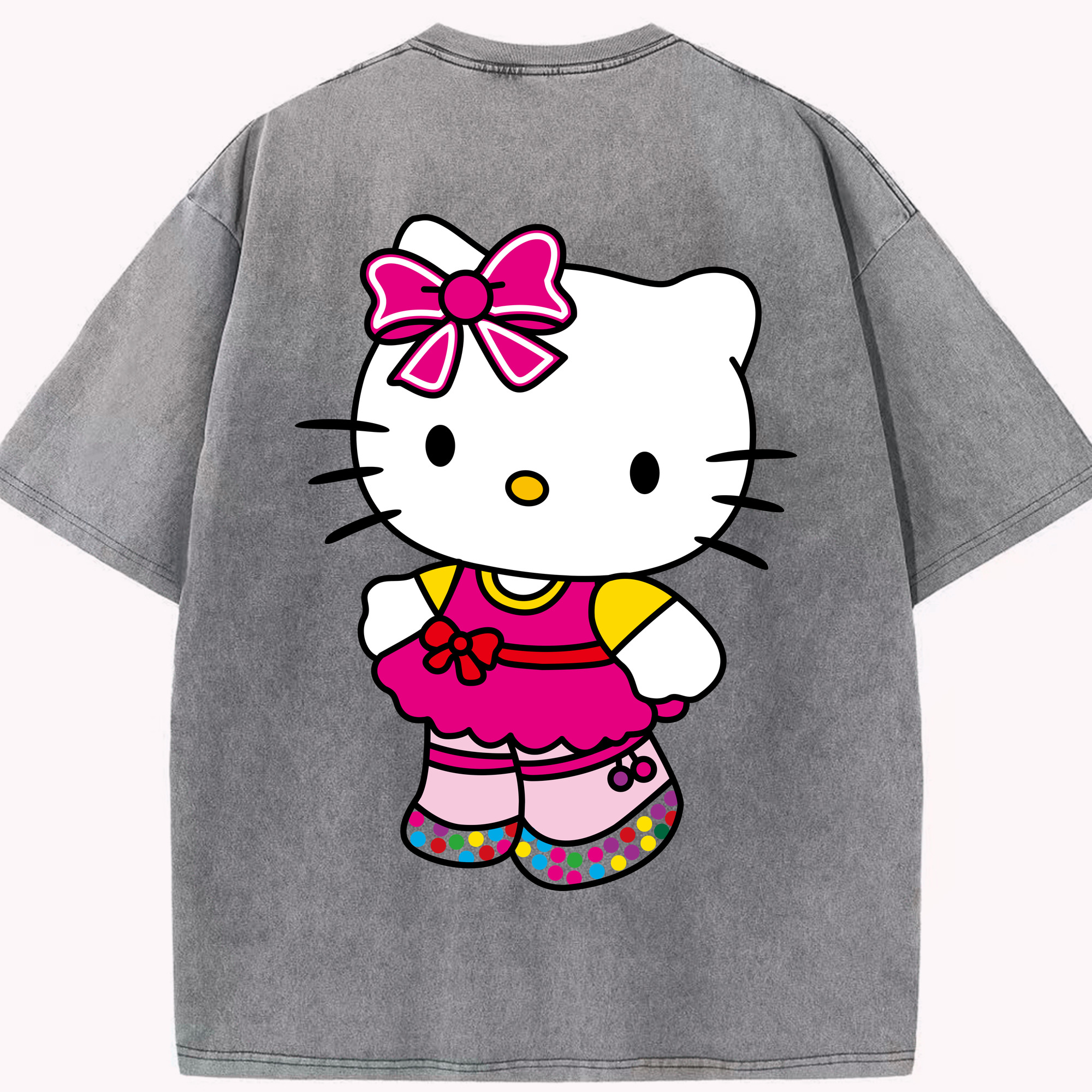 （画像用） Hello Kitty ハローキティ 綿100% ヴィンテージ風 半袖Tシャツ（背面プリント）