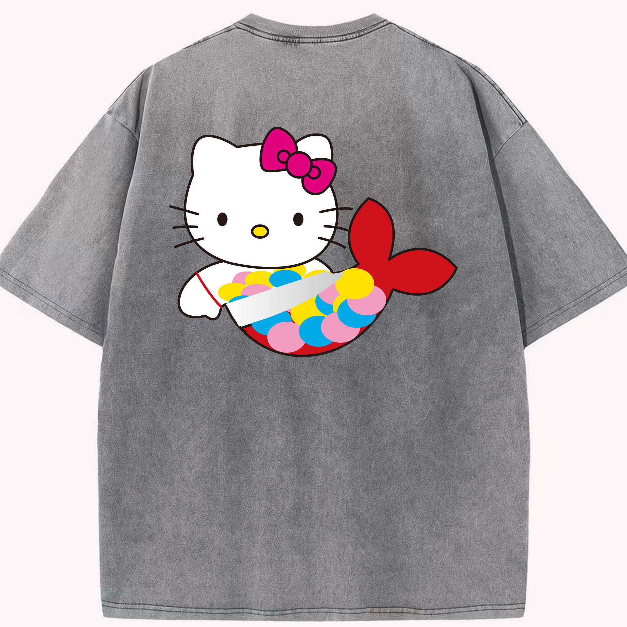（画像用） Hello Kitty ハローキティ 綿100% ヴィンテージ風 半袖Tシャツ（背面プリント）