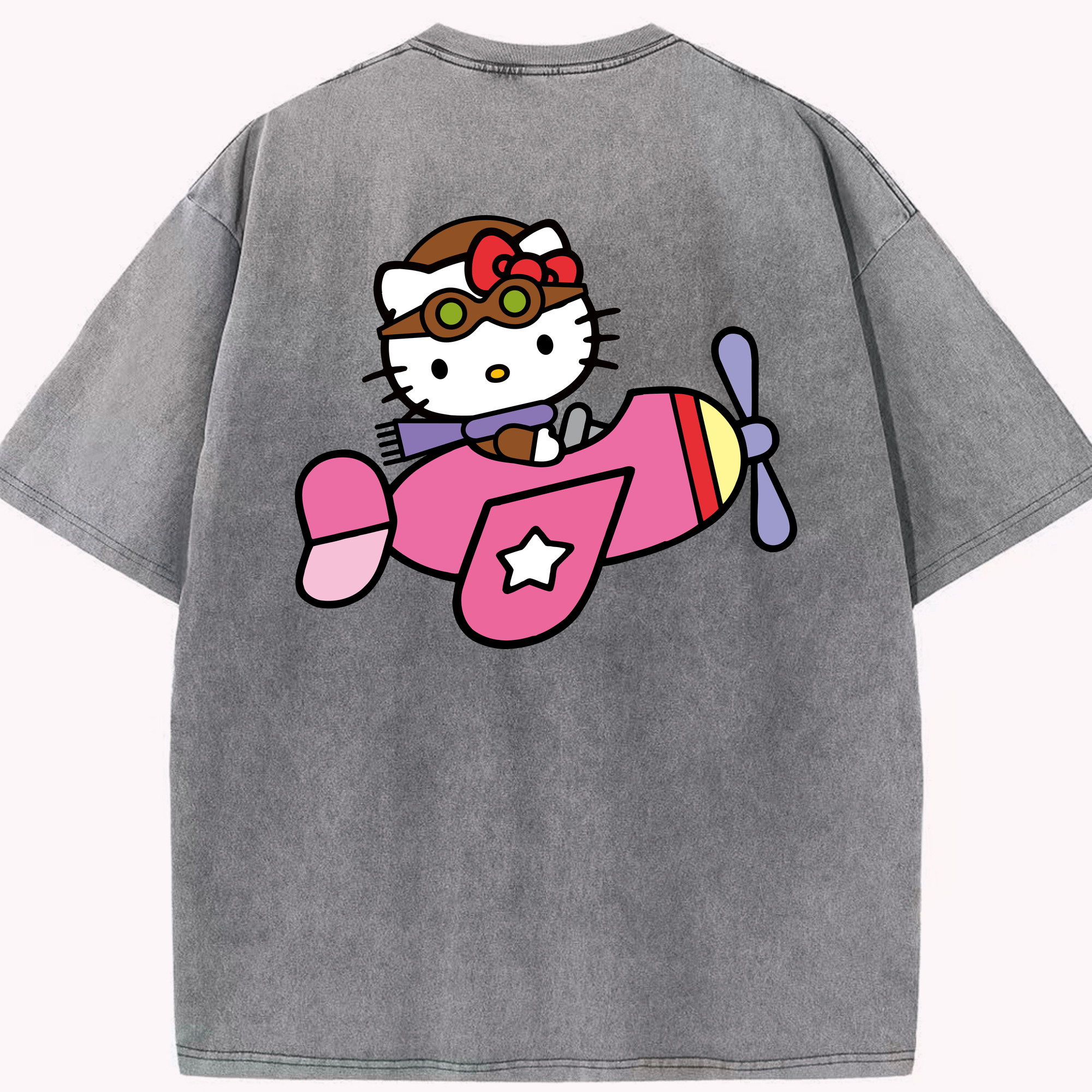 （画像用） Hello Kitty ハローキティ 綿100% ヴィンテージ風 半袖Tシャツ（背面プリント）