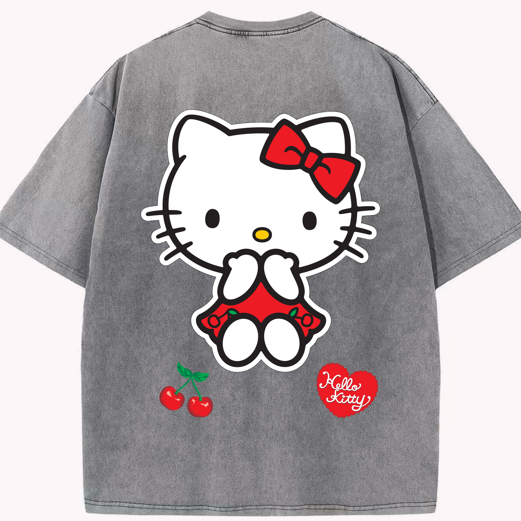 （画像用） Hello Kitty ハローキティ 綿100% ヴィンテージ風 半袖Tシャツ（背面プリント）