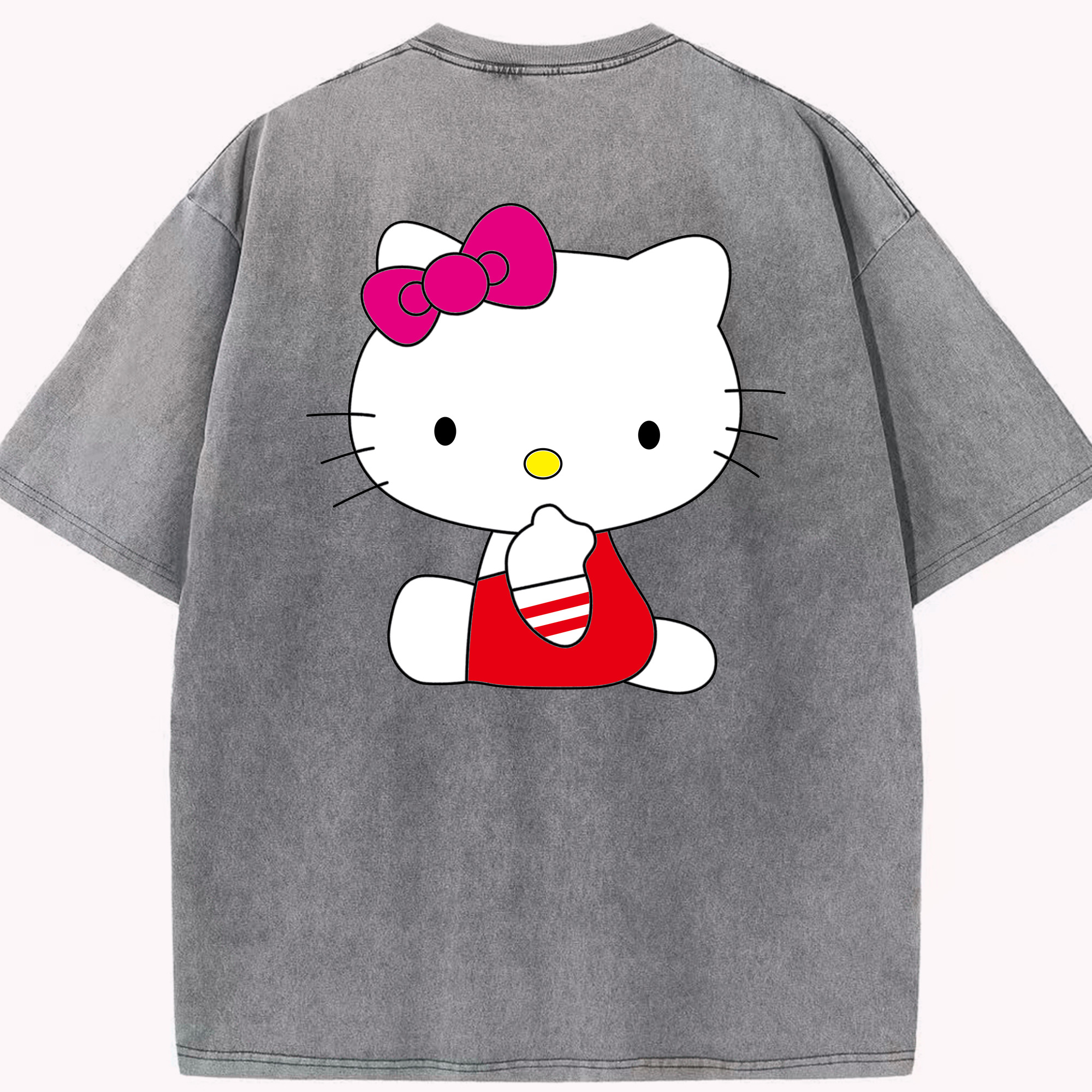 （画像用） Hello Kitty ハローキティ 綿100% ヴィンテージ風 半袖Tシャツ（背面プリント）