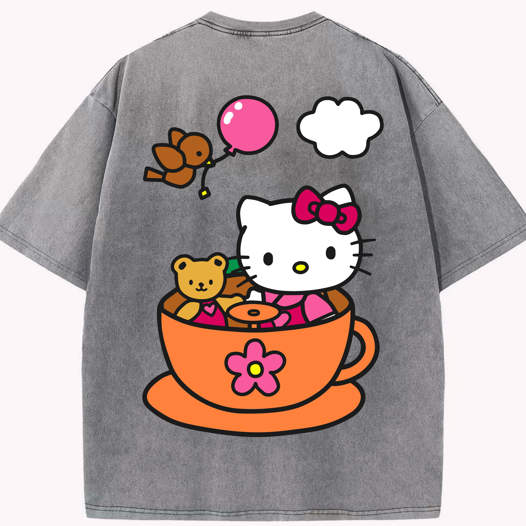 （画像用） Hello Kitty ハローキティ 綿100% ヴィンテージ風 半袖Tシャツ（背面プリント）