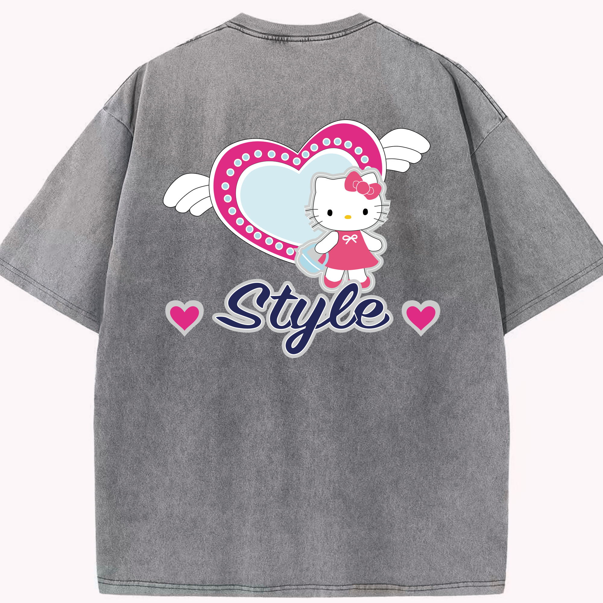 （画像用） Hello Kitty ハローキティ 綿100% ヴィンテージ風 半袖Tシャツ（背面プリント）