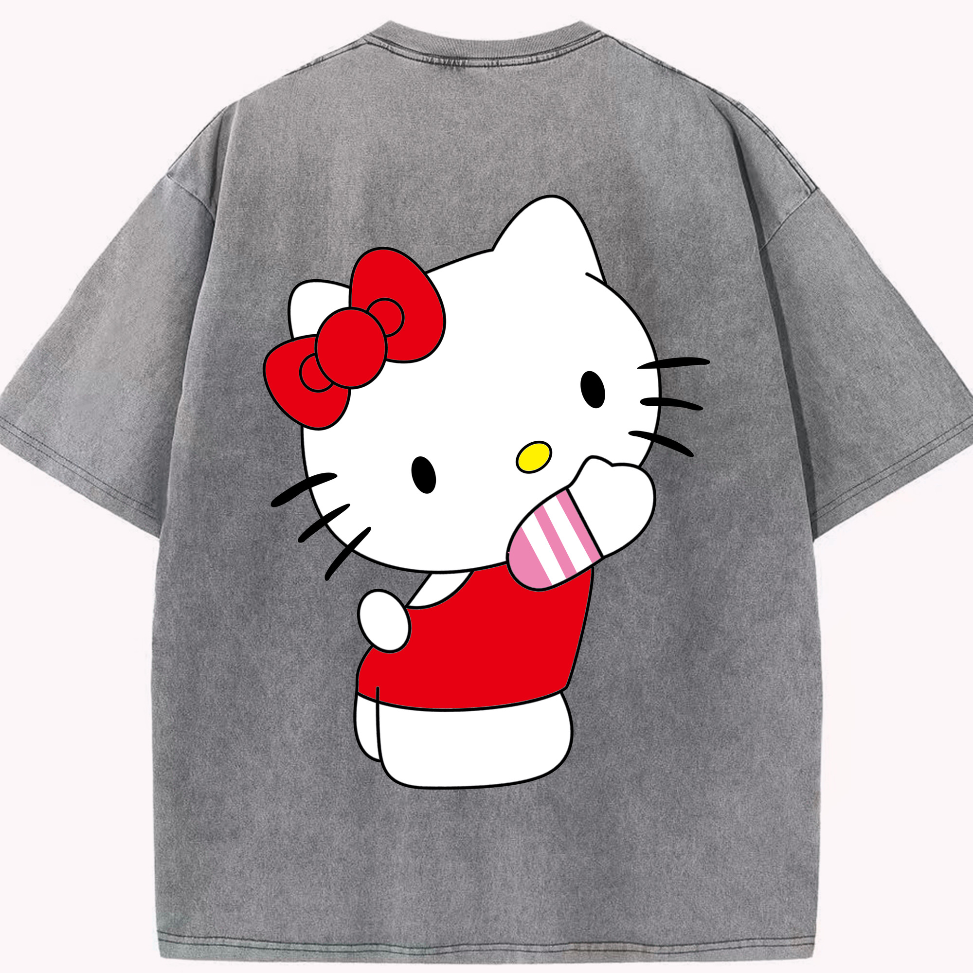 （画像用） Hello Kitty ハローキティ 綿100% ヴィンテージ風 半袖Tシャツ（背面プリント）
