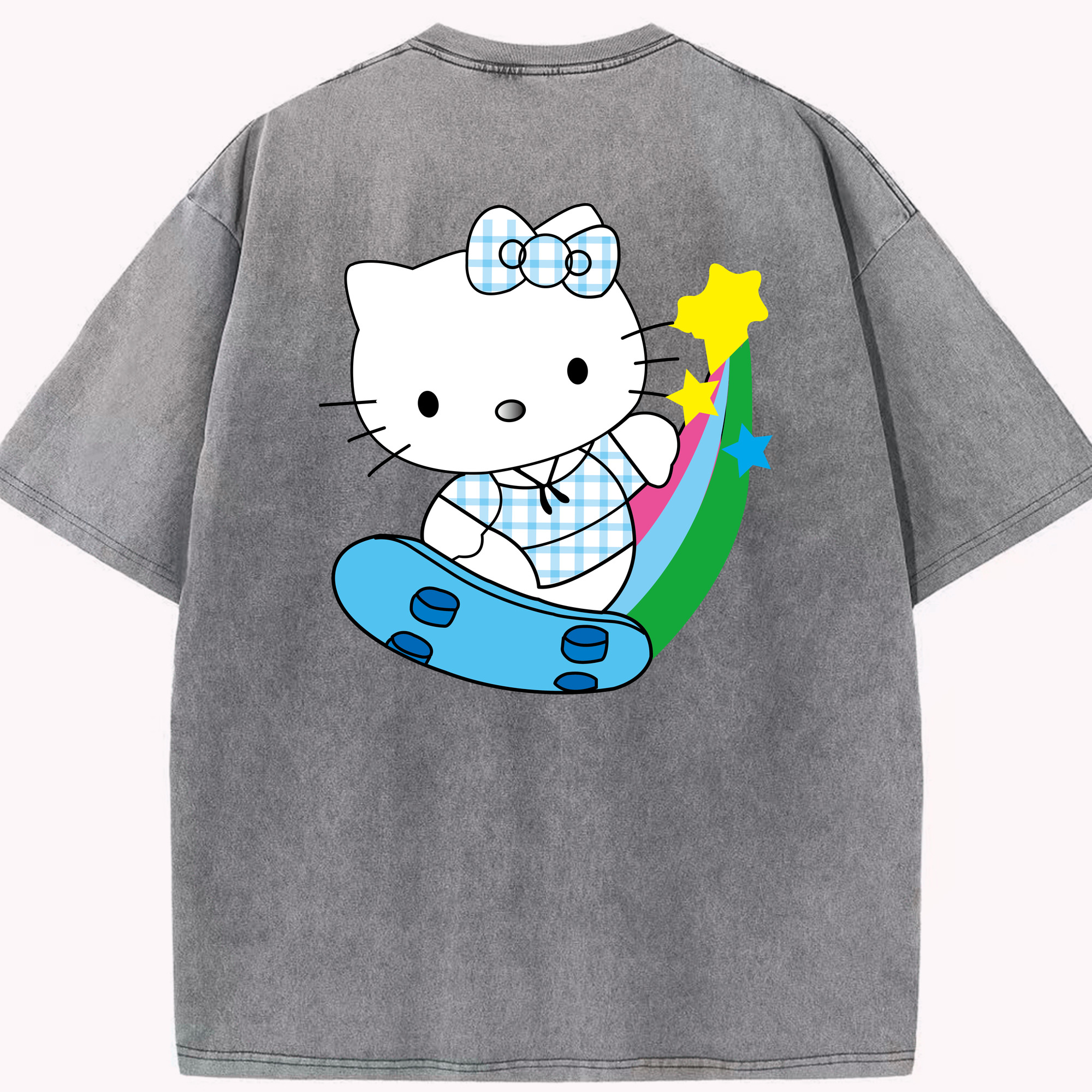 （画像用） Hello Kitty ハローキティ 綿100% ヴィンテージ風 半袖Tシャツ（背面プリント）
