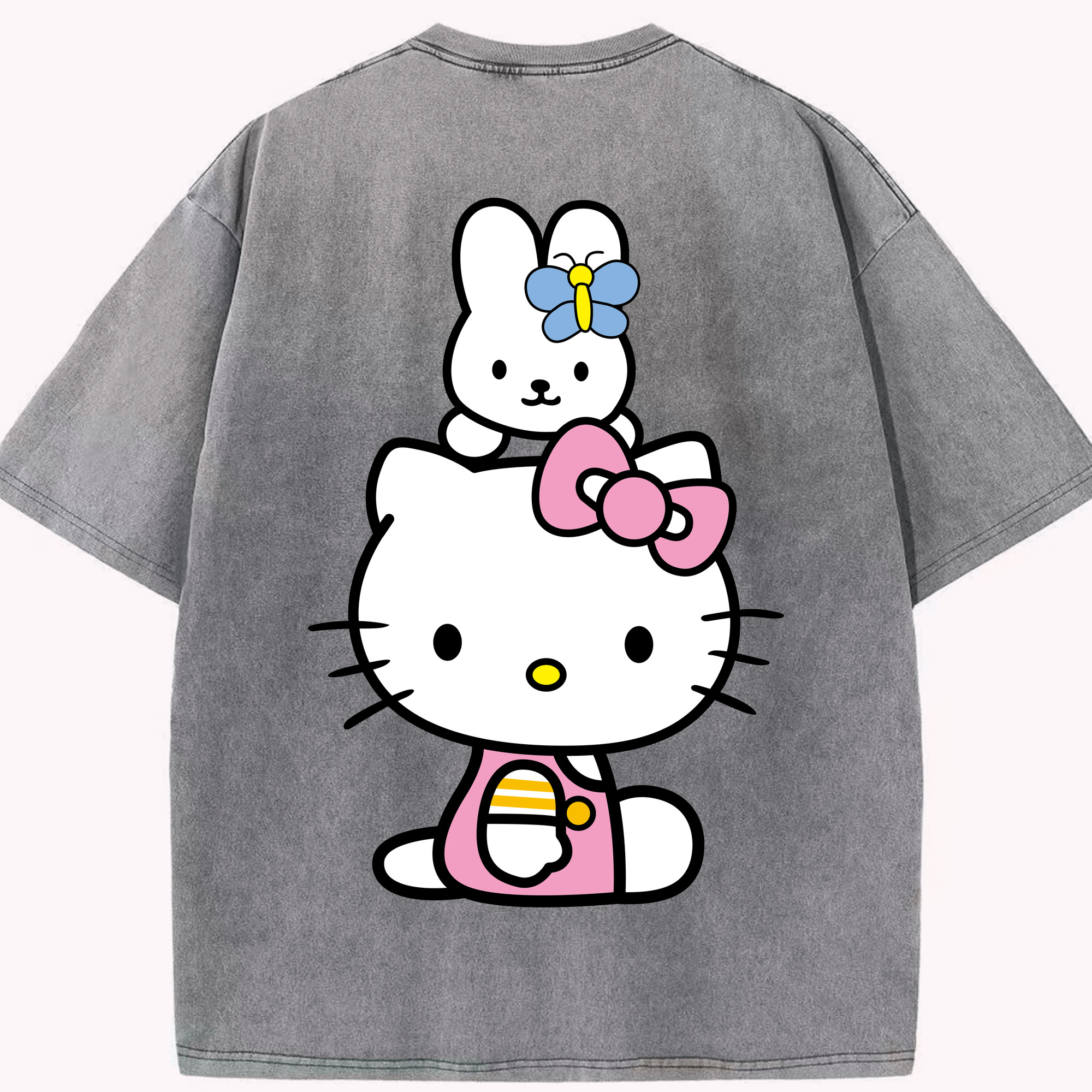 （画像用） Hello Kitty ハローキティ 綿100% ヴィンテージ風 半袖Tシャツ（背面プリント）