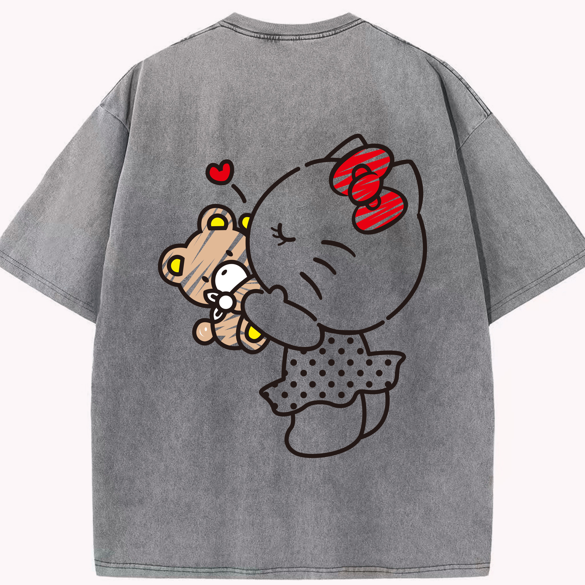（画像用） Hello Kitty ハローキティ 綿100% ヴィンテージ風 半袖Tシャツ（背面プリント）