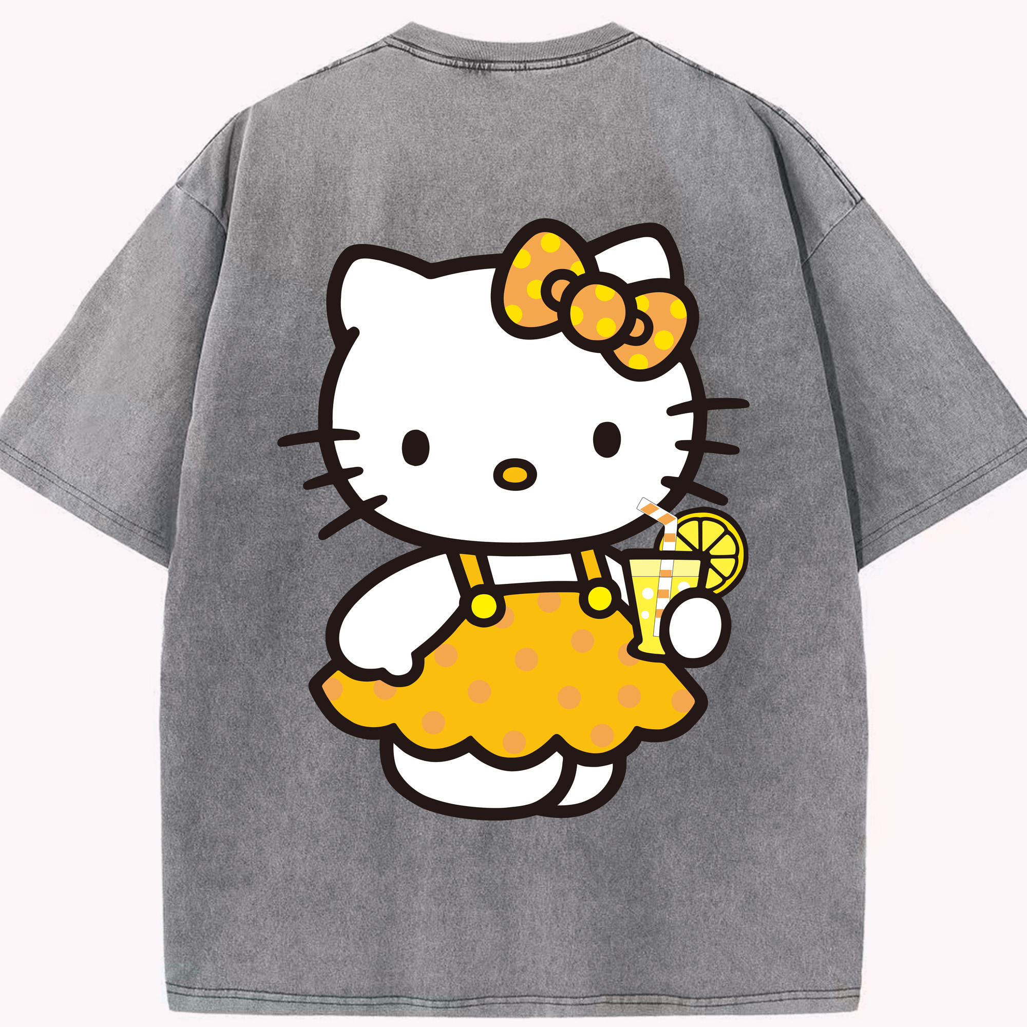 （画像用） Hello Kitty ハローキティ 綿100% ヴィンテージ風 半袖Tシャツ（背面プリント）