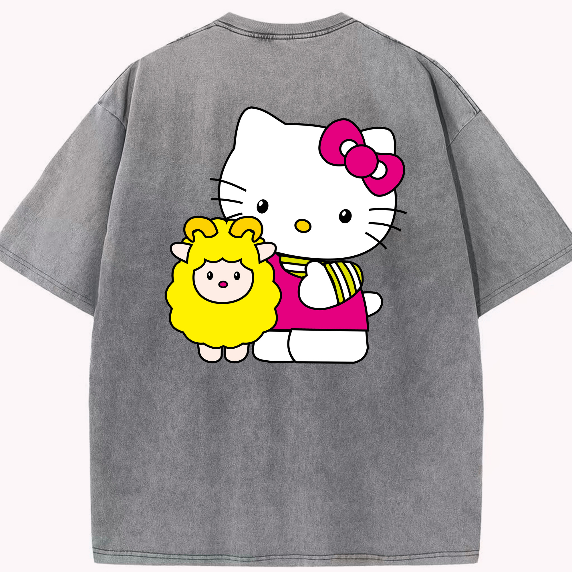 （画像用） Hello Kitty ハローキティ 綿100% ヴィンテージ風 半袖Tシャツ（背面プリント）