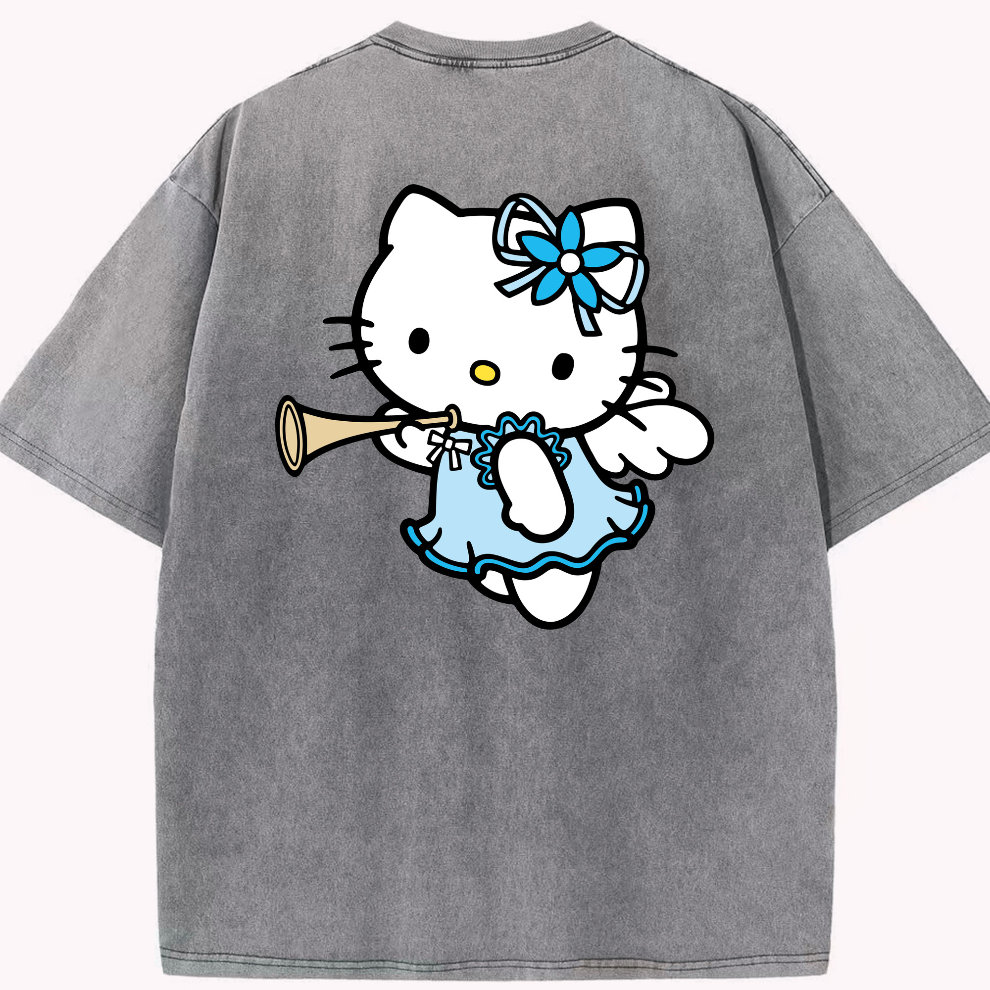 （画像用） Hello Kitty ハローキティ 綿100% ヴィンテージ風 半袖Tシャツ（背面プリント）