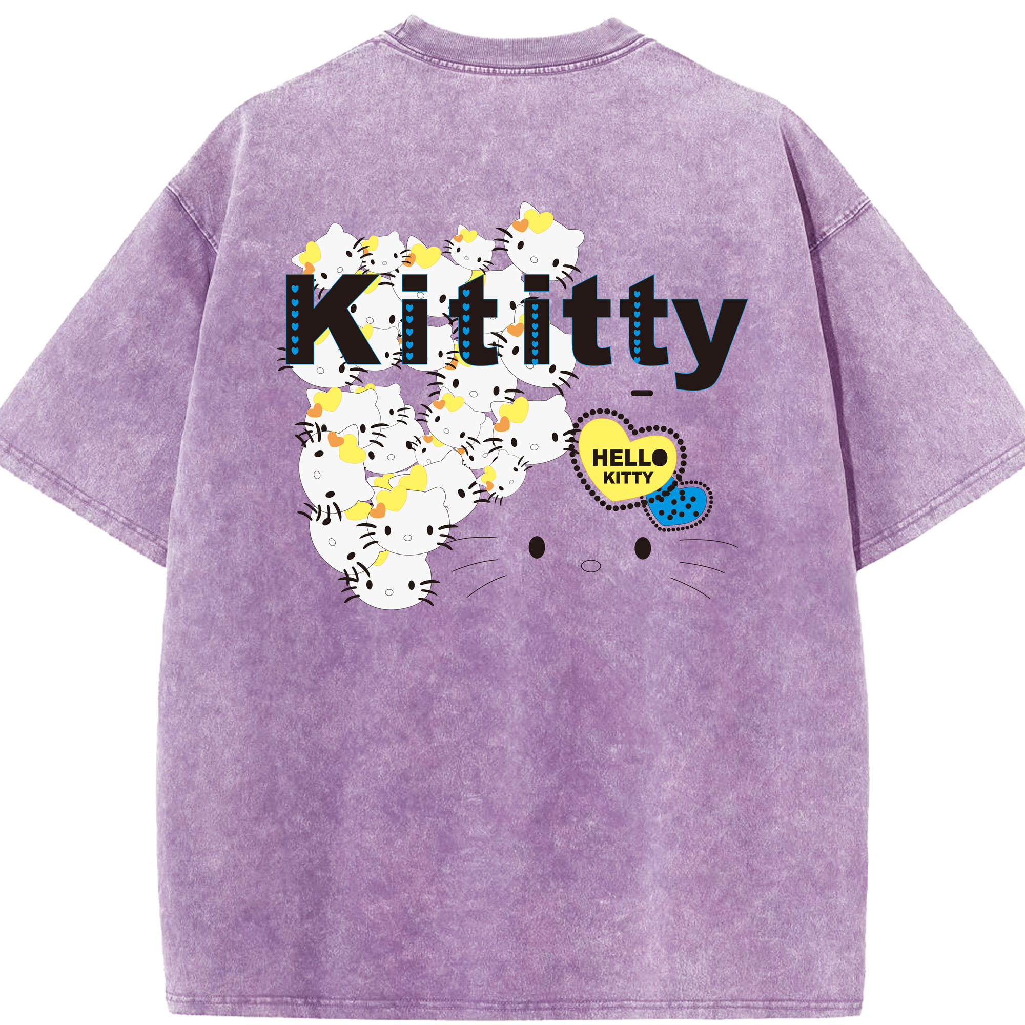 （画像用） Hello Kitty ハローキティ 綿100% ヴィンテージ風 半袖Tシャツ（背面プリント）