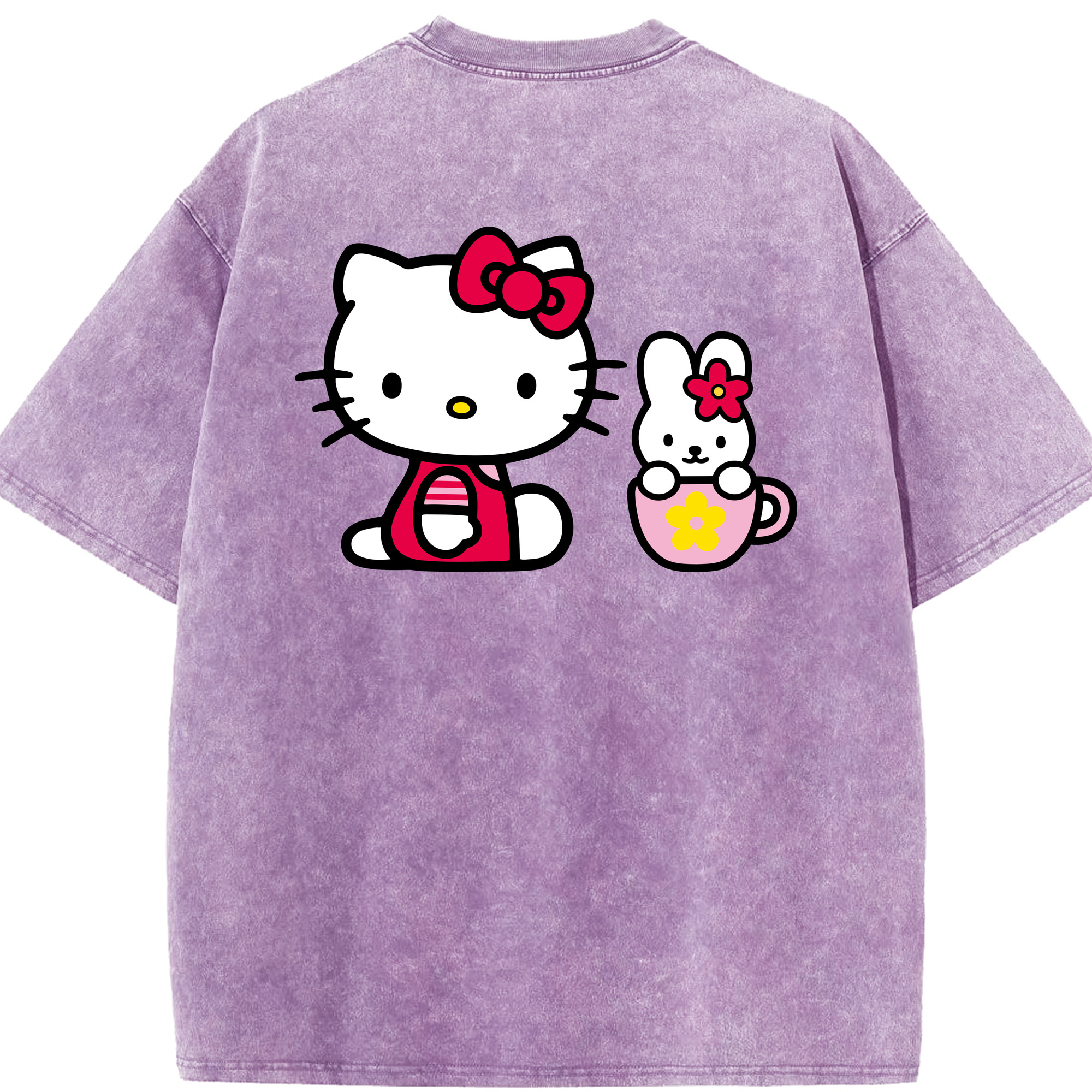 （画像用） Hello Kitty ハローキティ 綿100% ヴィンテージ風 半袖Tシャツ（背面プリント）