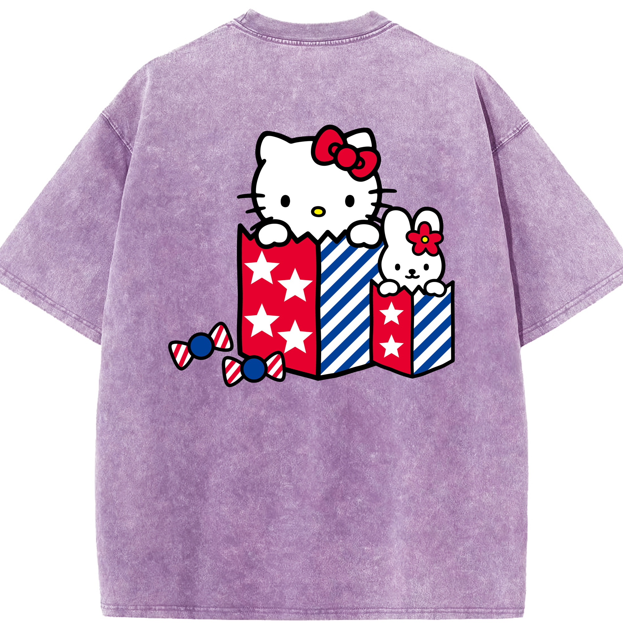 （画像用） Hello Kitty ハローキティ 綿100% ヴィンテージ風 半袖Tシャツ（背面プリント）