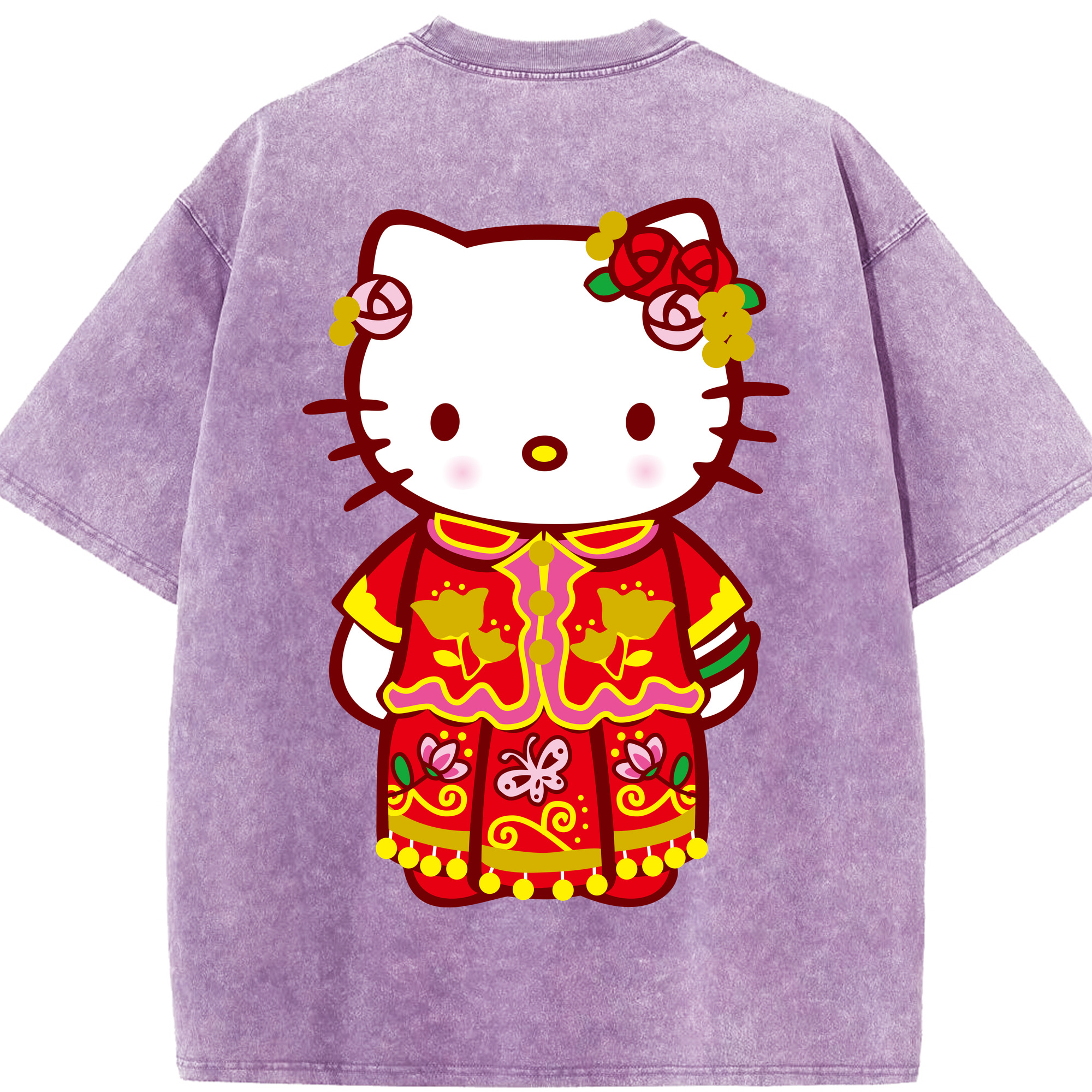 （画像用） Hello Kitty ハローキティ 綿100% ヴィンテージ風 半袖Tシャツ（背面プリント）