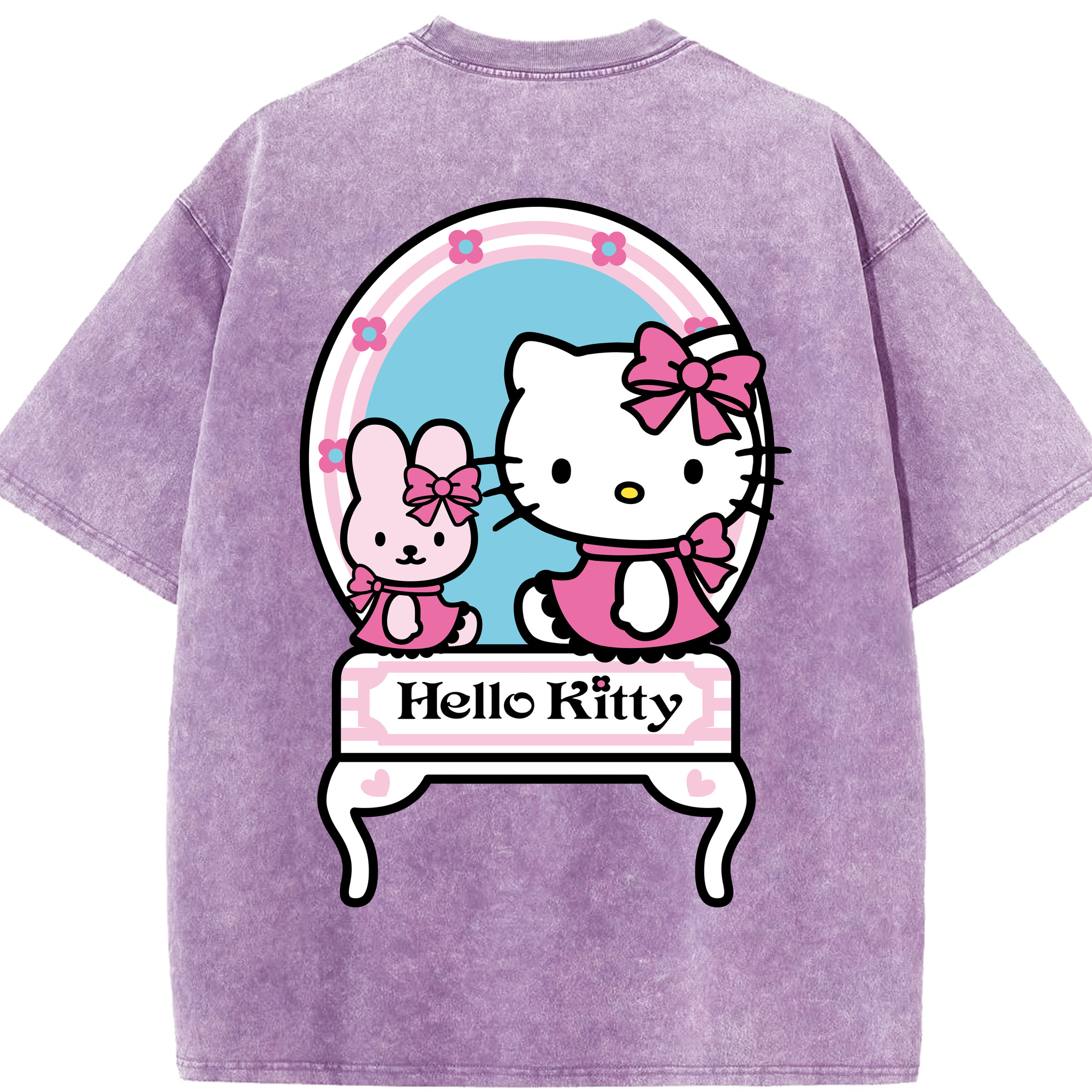 （画像用） Hello Kitty ハローキティ 綿100% ヴィンテージ風 半袖Tシャツ（背面プリント）