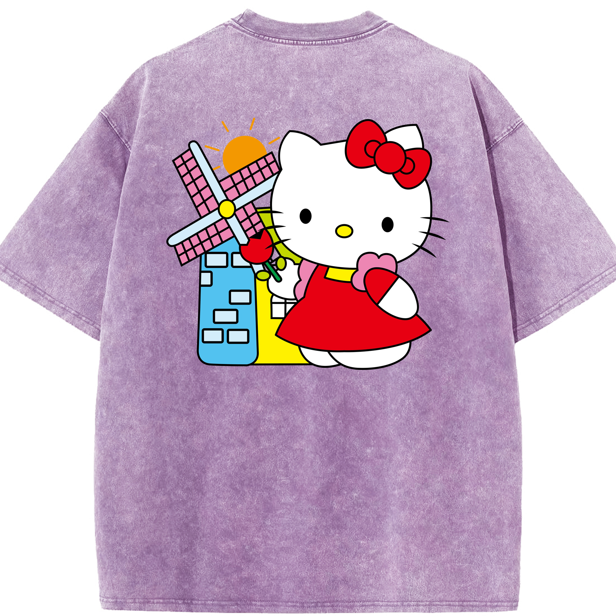 （画像用） Hello Kitty ハローキティ 綿100% ヴィンテージ風 半袖Tシャツ（背面プリント）