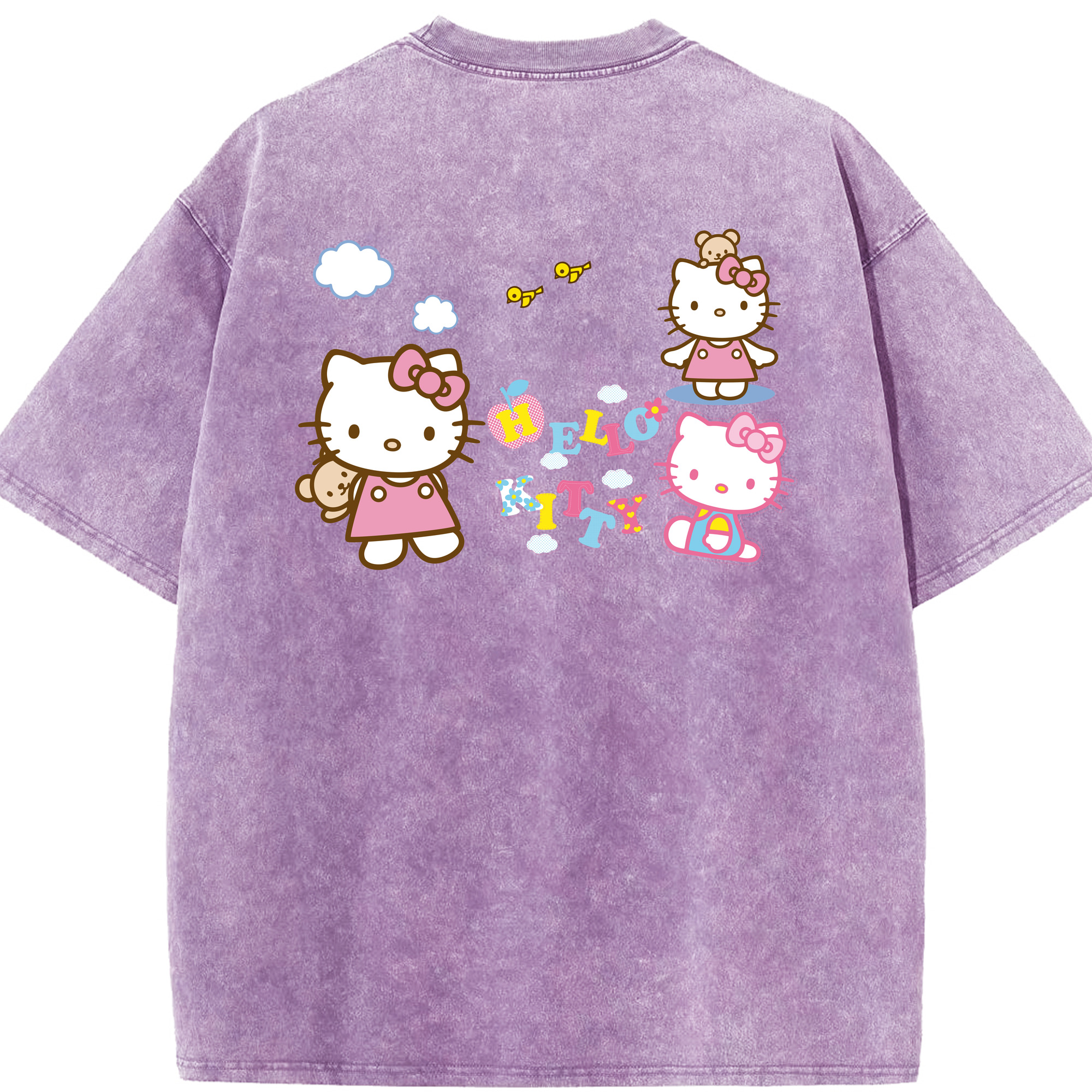 （画像用） Hello Kitty ハローキティ 綿100% ヴィンテージ風 半袖Tシャツ（背面プリント）