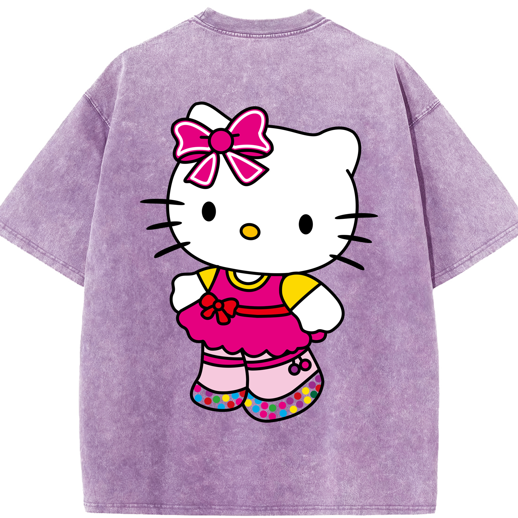 （画像用） Hello Kitty ハローキティ 綿100% ヴィンテージ風 半袖Tシャツ（背面プリント）