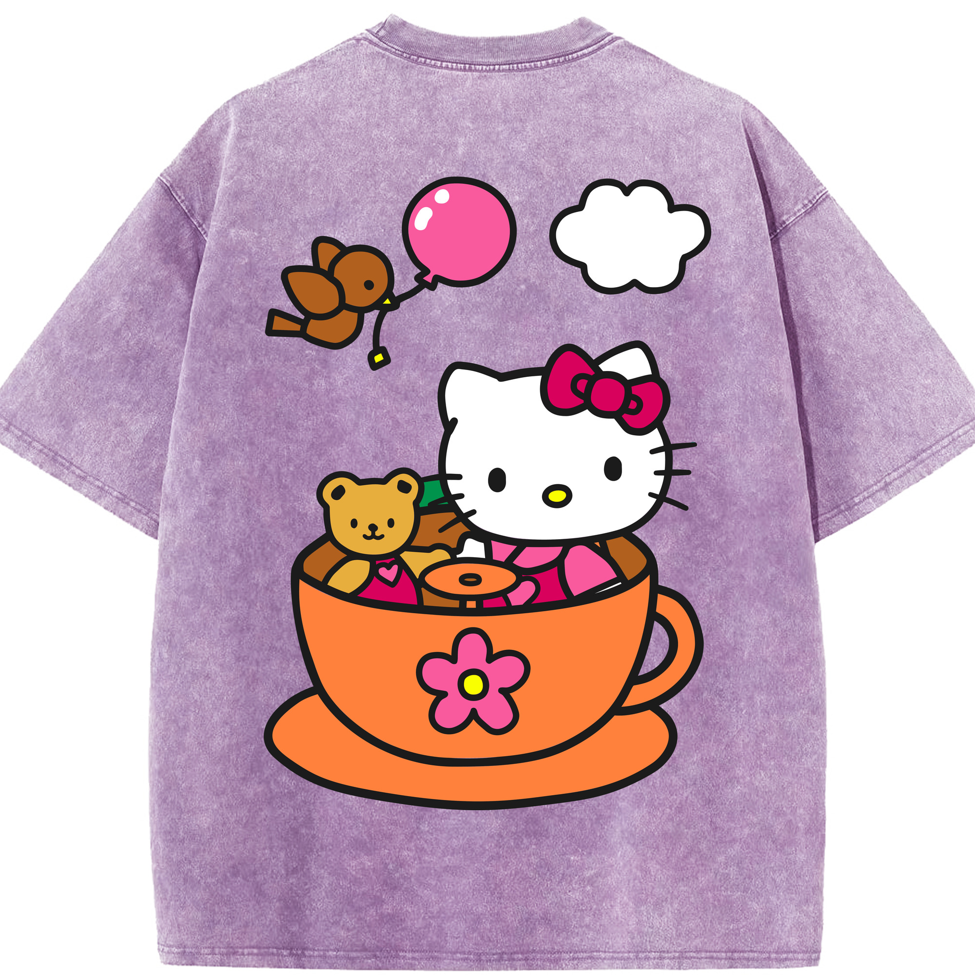 （画像用） Hello Kitty ハローキティ 綿100% ヴィンテージ風 半袖Tシャツ（背面プリント）