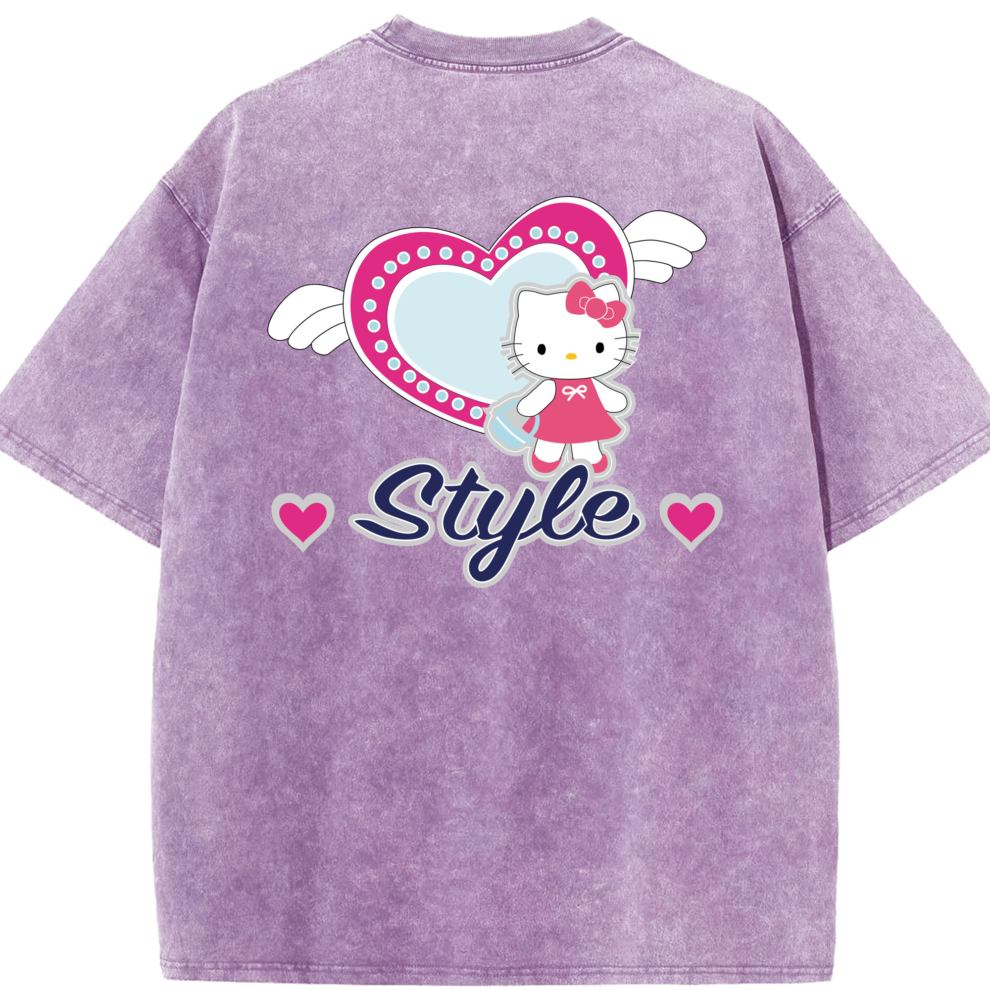 （画像用） Hello Kitty ハローキティ 綿100% ヴィンテージ風 半袖Tシャツ（背面プリント）