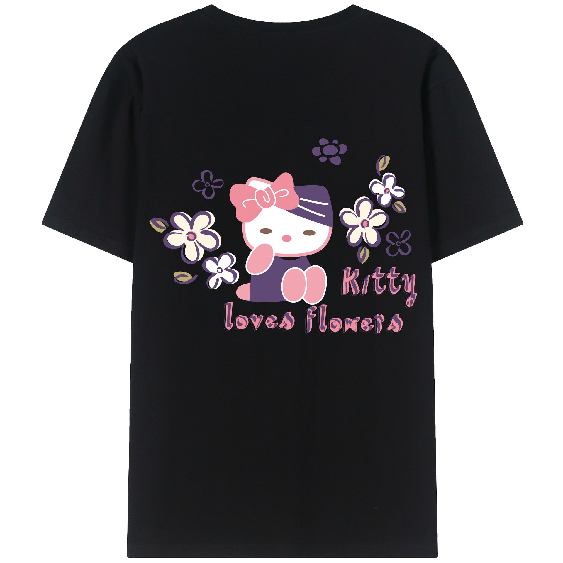 （画像用） Hello Kitty ハローキティ 綿100％ メンズ半袖Tシャツ（バックプリント） 通気性