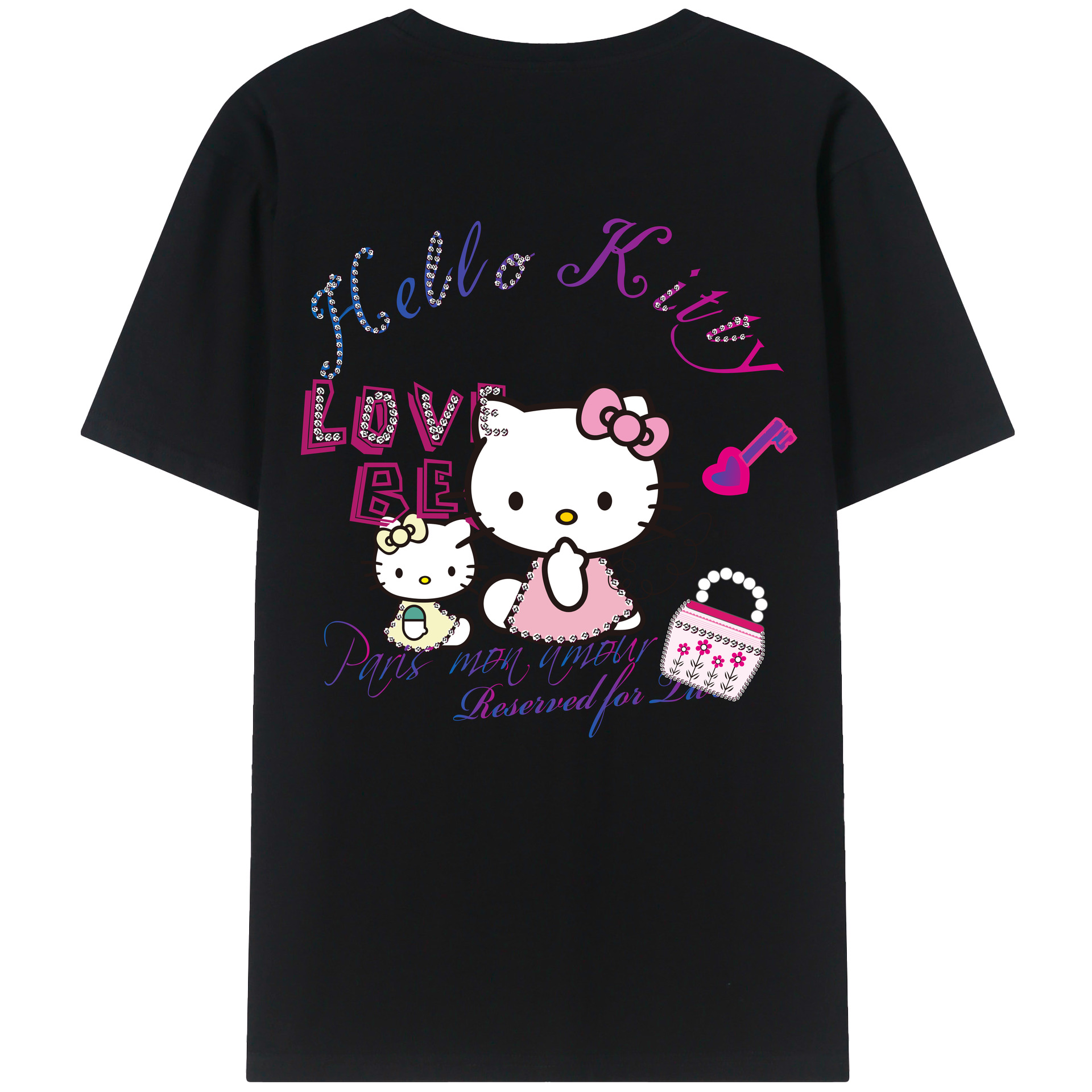 （画像用） Hello Kitty ハローキティ 綿100％ メンズ半袖Tシャツ（バックプリント） 通気性