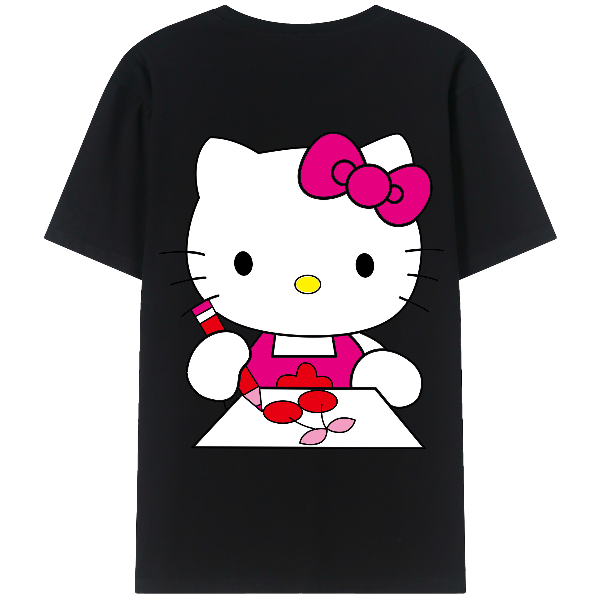 （画像用） Hello Kitty ハローキティ 綿100％ メンズ半袖Tシャツ（バックプリント） 通気性