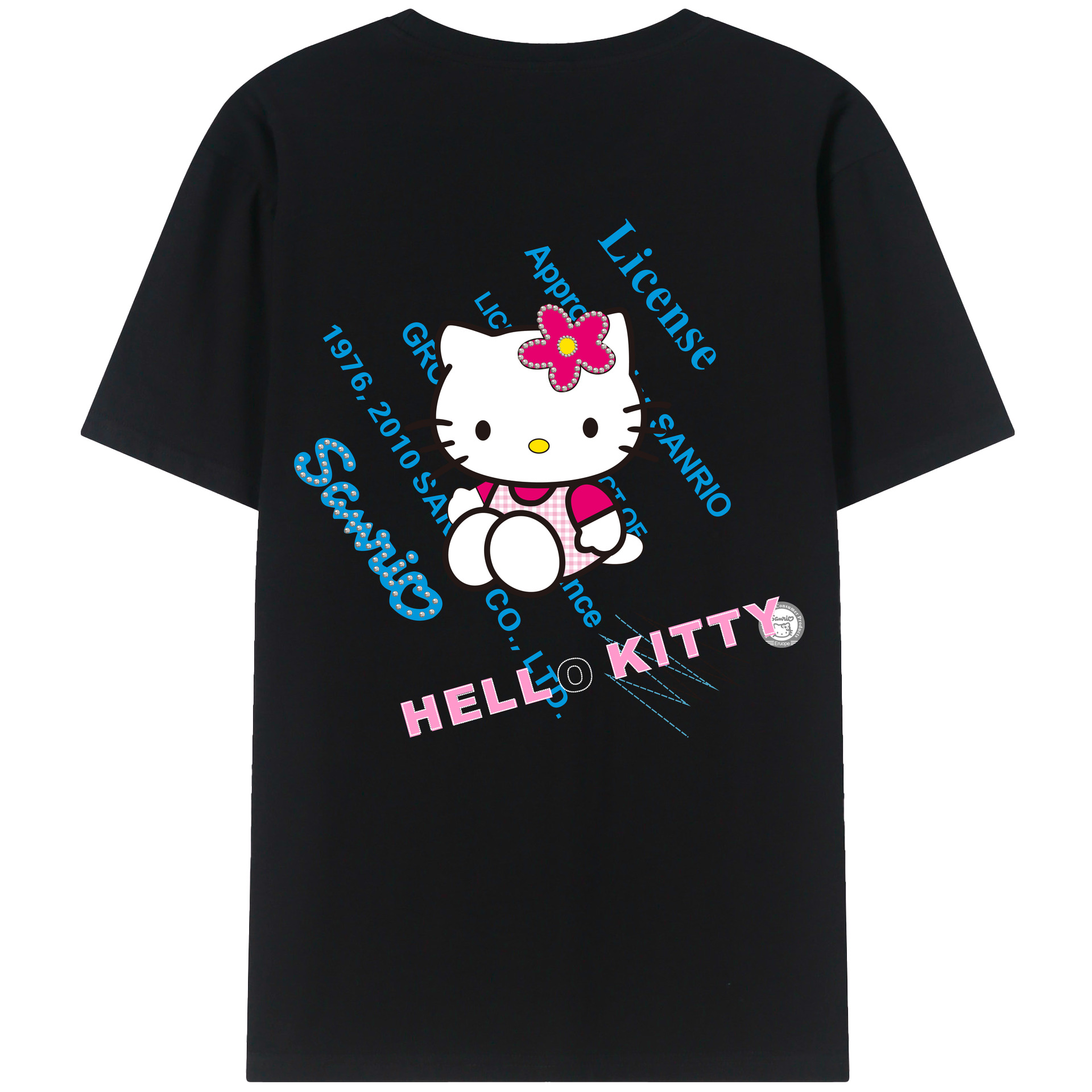 （画像用） Hello Kitty ハローキティ 綿100％ メンズ半袖Tシャツ（バックプリント） 通気性