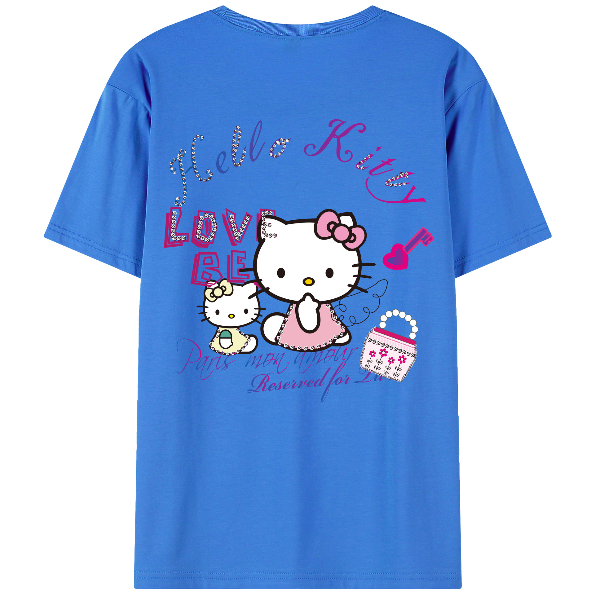 （画像用） Hello Kitty ハローキティ 綿100％ メンズ半袖Tシャツ（バックプリント） 通気性