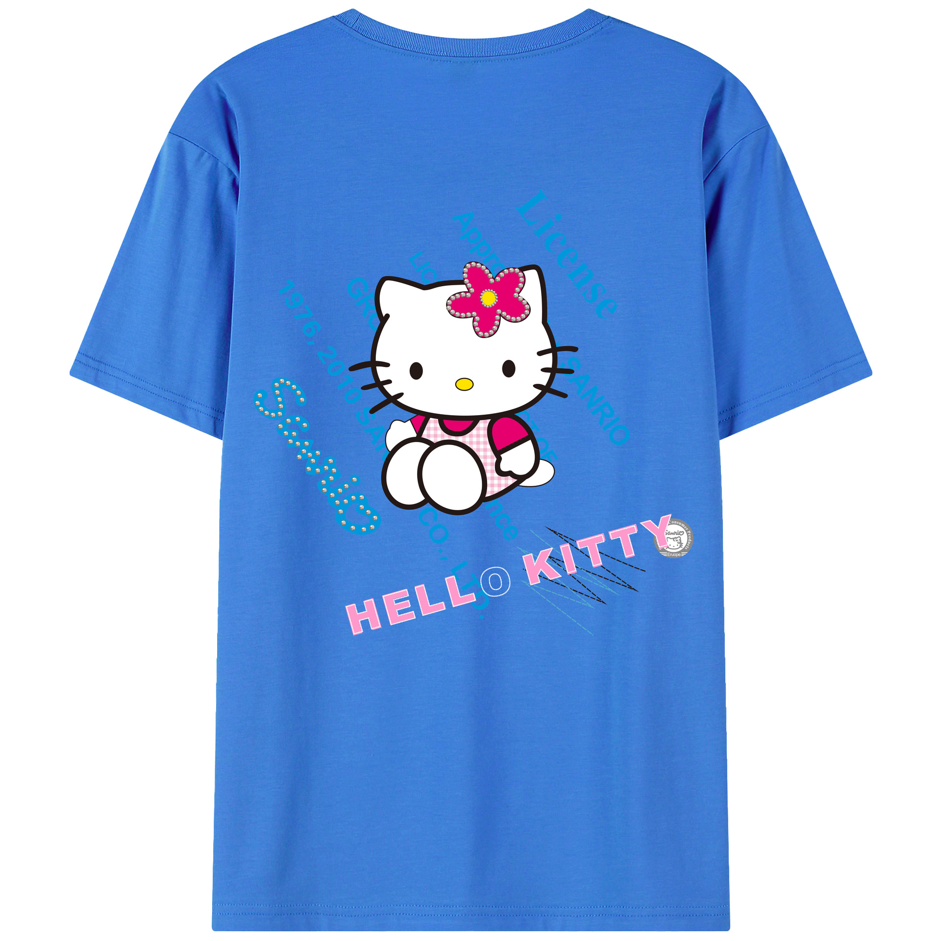 （画像用） Hello Kitty ハローキティ 綿100％ メンズ半袖Tシャツ（バックプリント） 通気性