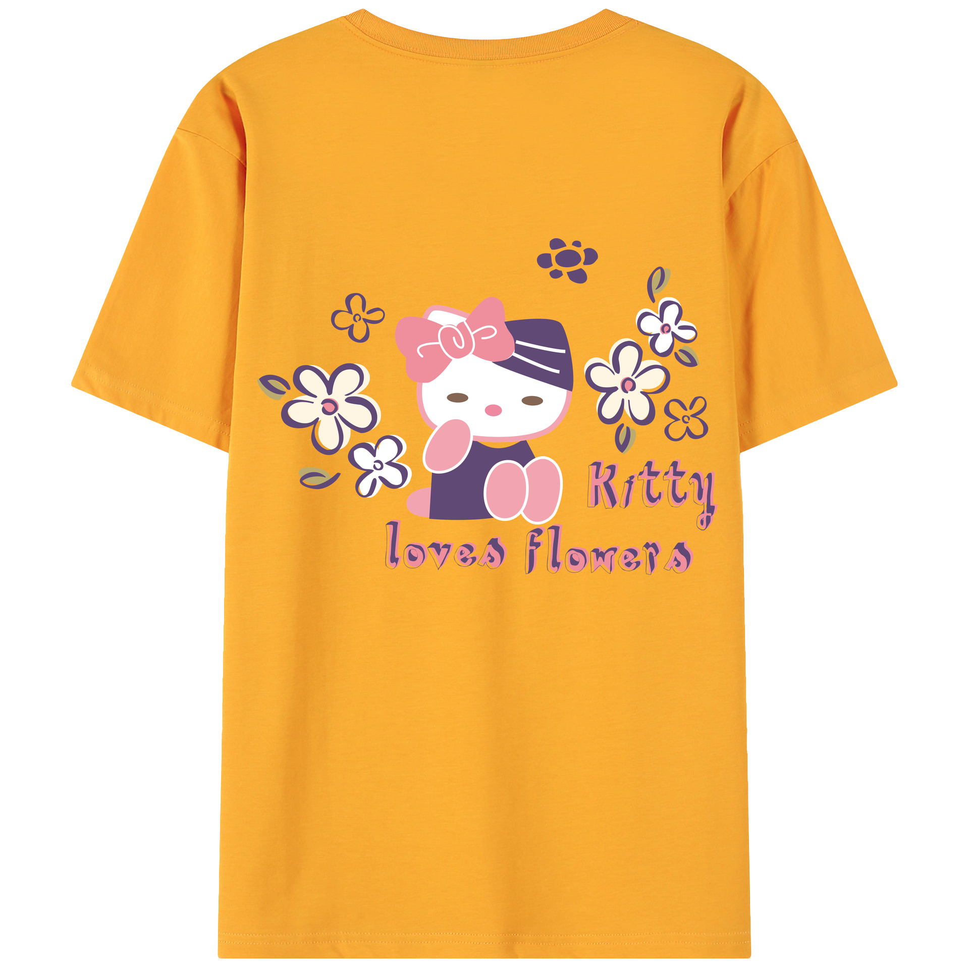 （画像用） Hello Kitty ハローキティ 綿100％ メンズ半袖Tシャツ（バックプリント） 通気性