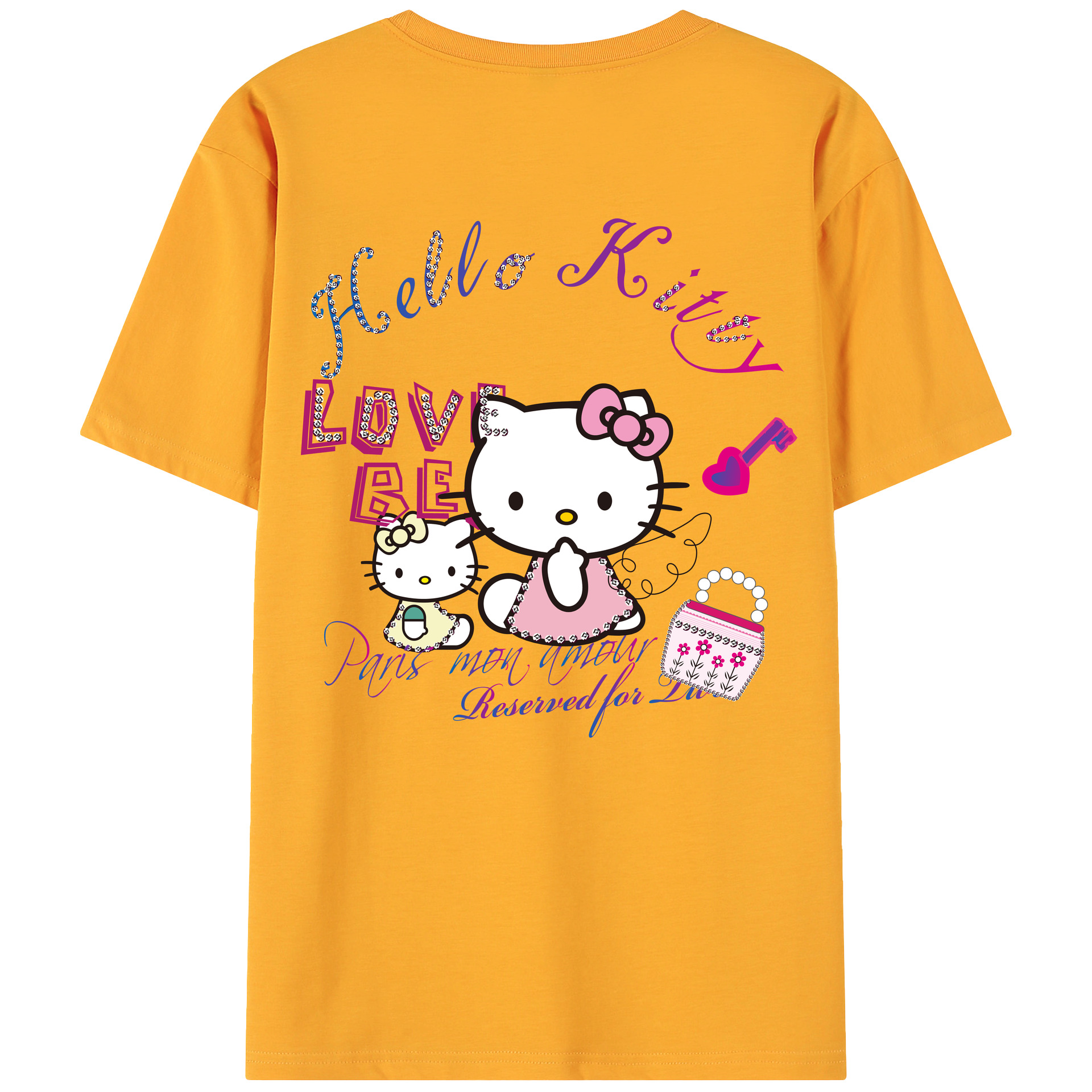 （画像用） Hello Kitty ハローキティ 綿100％ メンズ半袖Tシャツ（バックプリント） 通気性