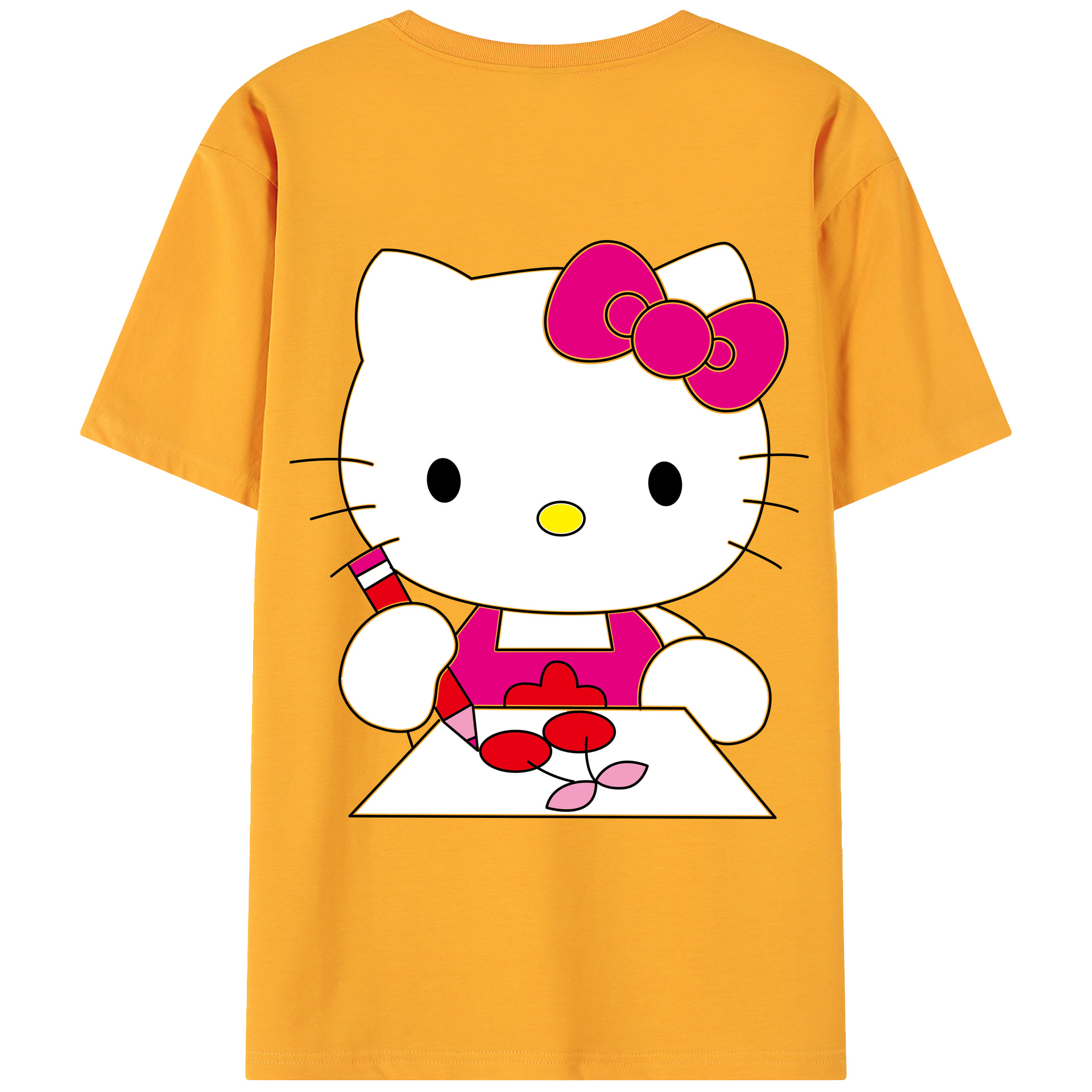 （画像用） Hello Kitty ハローキティ 綿100％ メンズ半袖Tシャツ（バックプリント） 通気性