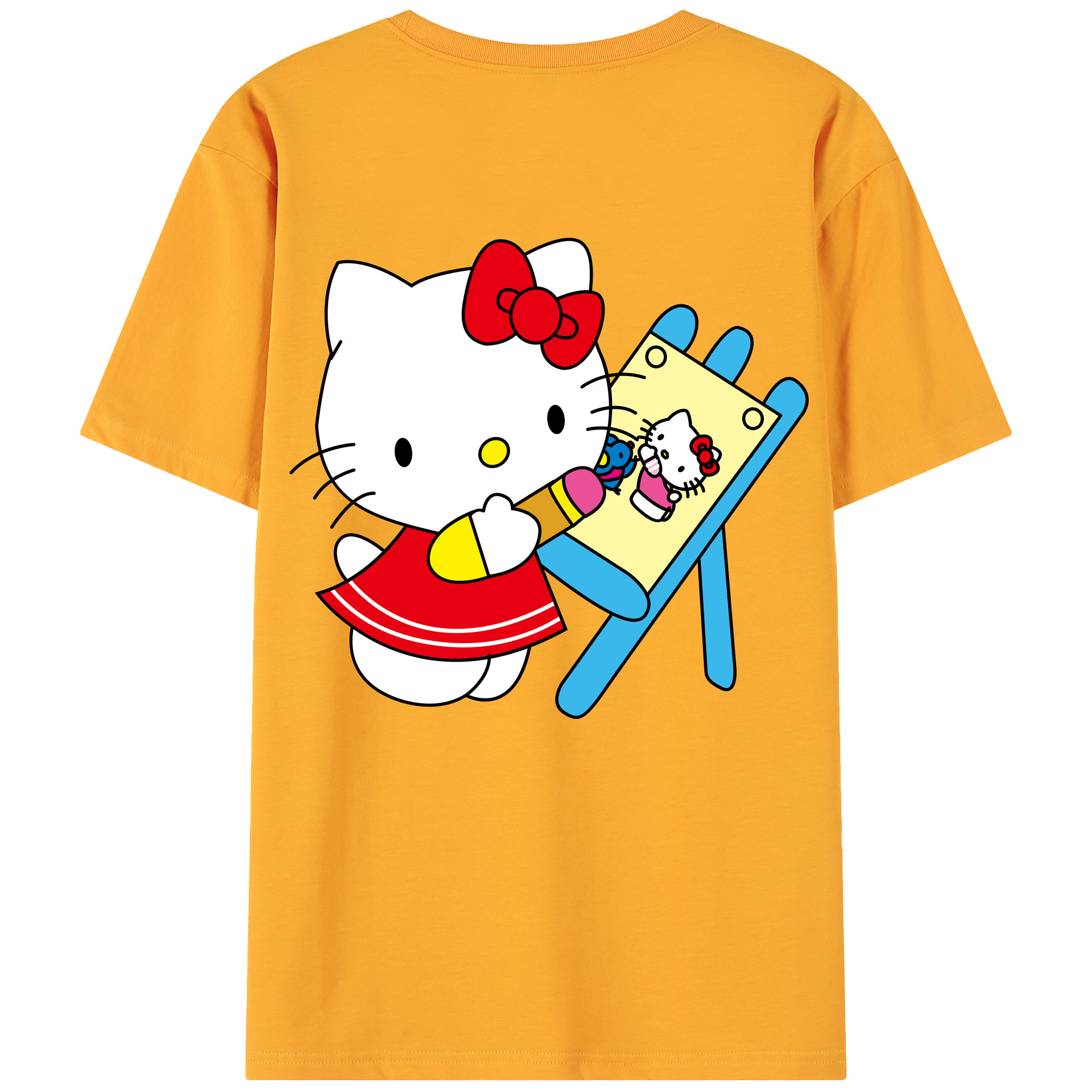 （画像用） Hello Kitty ハローキティ 綿100％ メンズ半袖Tシャツ（バックプリント） 通気性