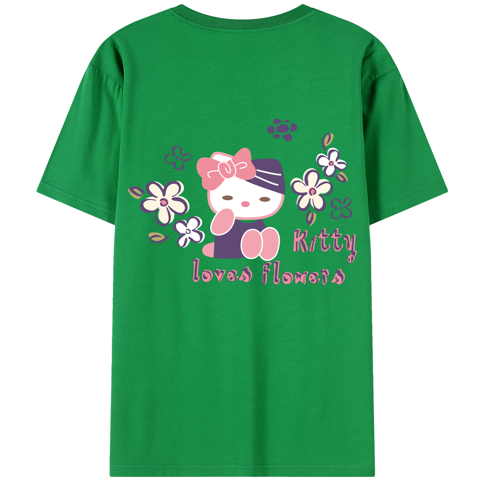 （画像用） Hello Kitty ハローキティ 綿100％ メンズ半袖Tシャツ（バックプリント） 通気性
