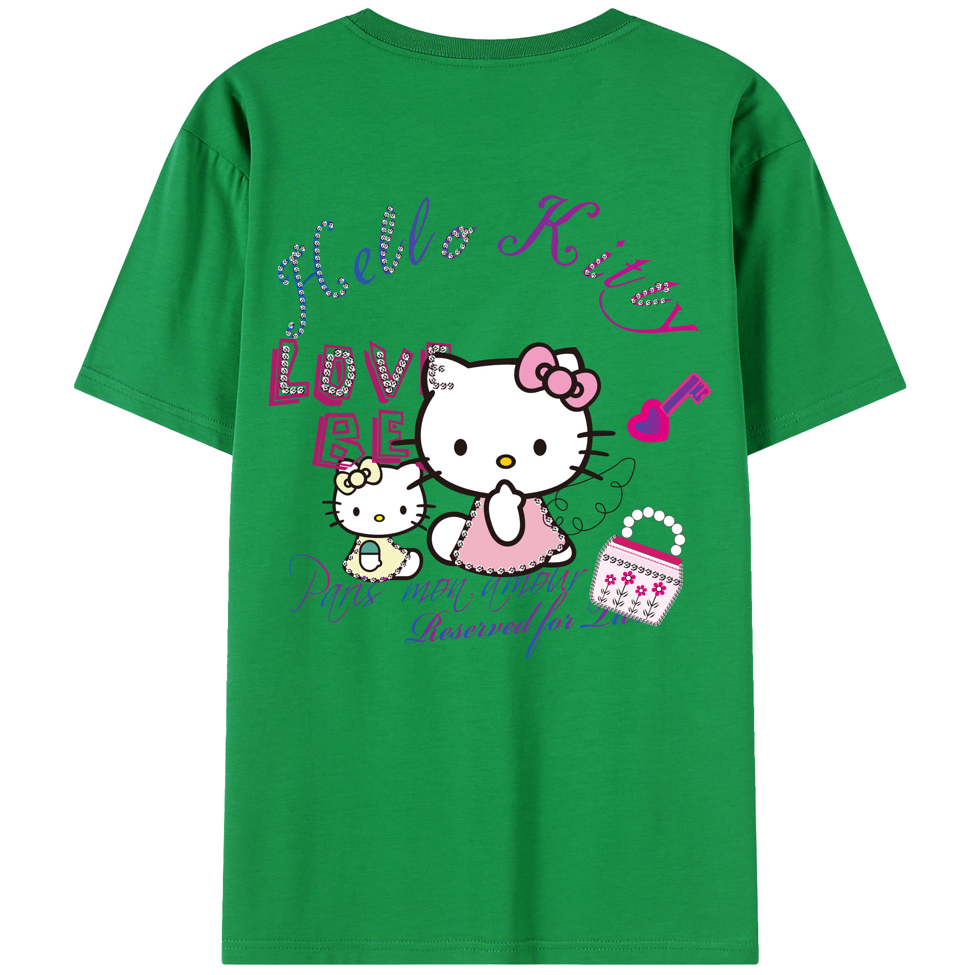（画像用） Hello Kitty ハローキティ 綿100％ メンズ半袖Tシャツ（バックプリント） 通気性