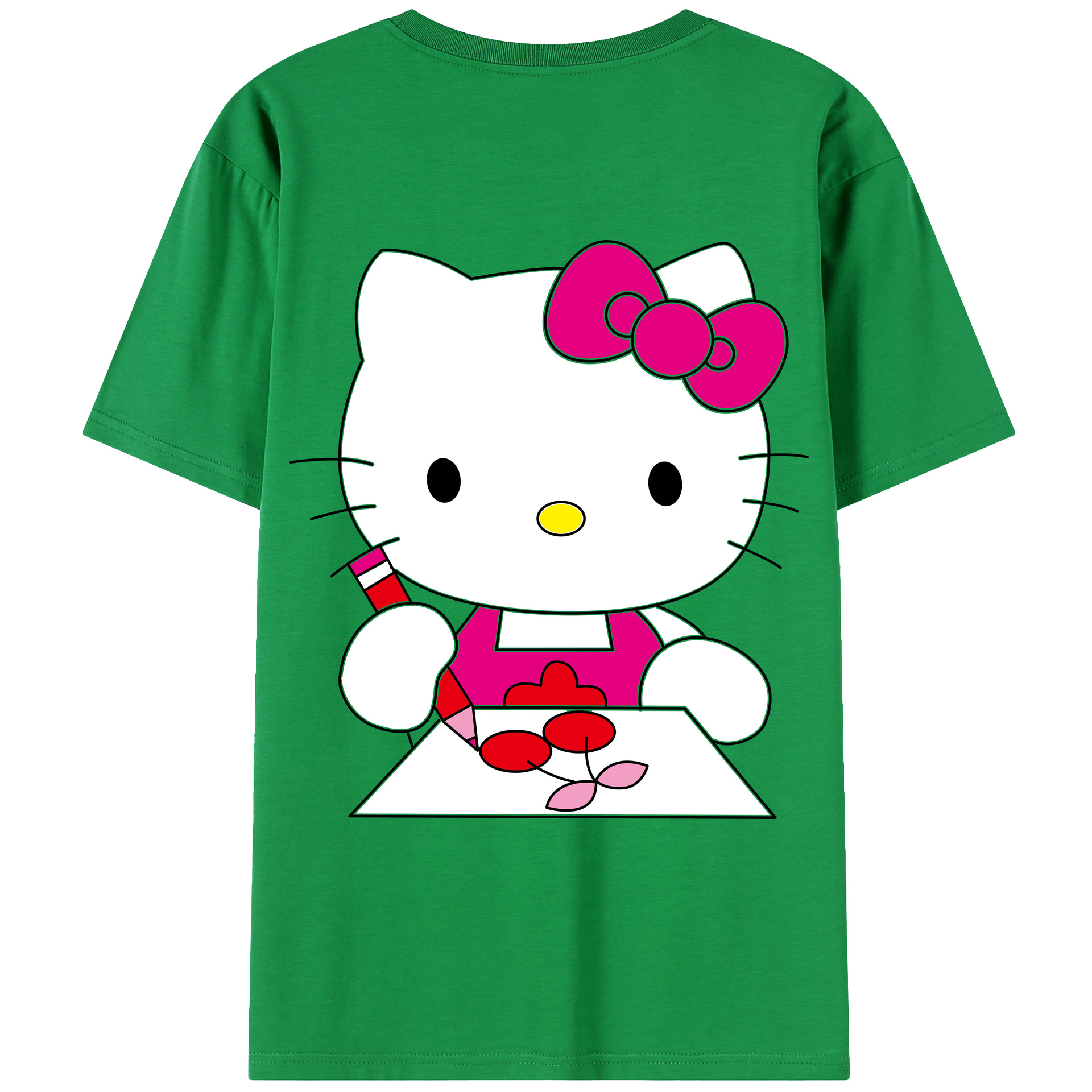 （画像用） Hello Kitty ハローキティ 綿100％ メンズ半袖Tシャツ（バックプリント） 通気性