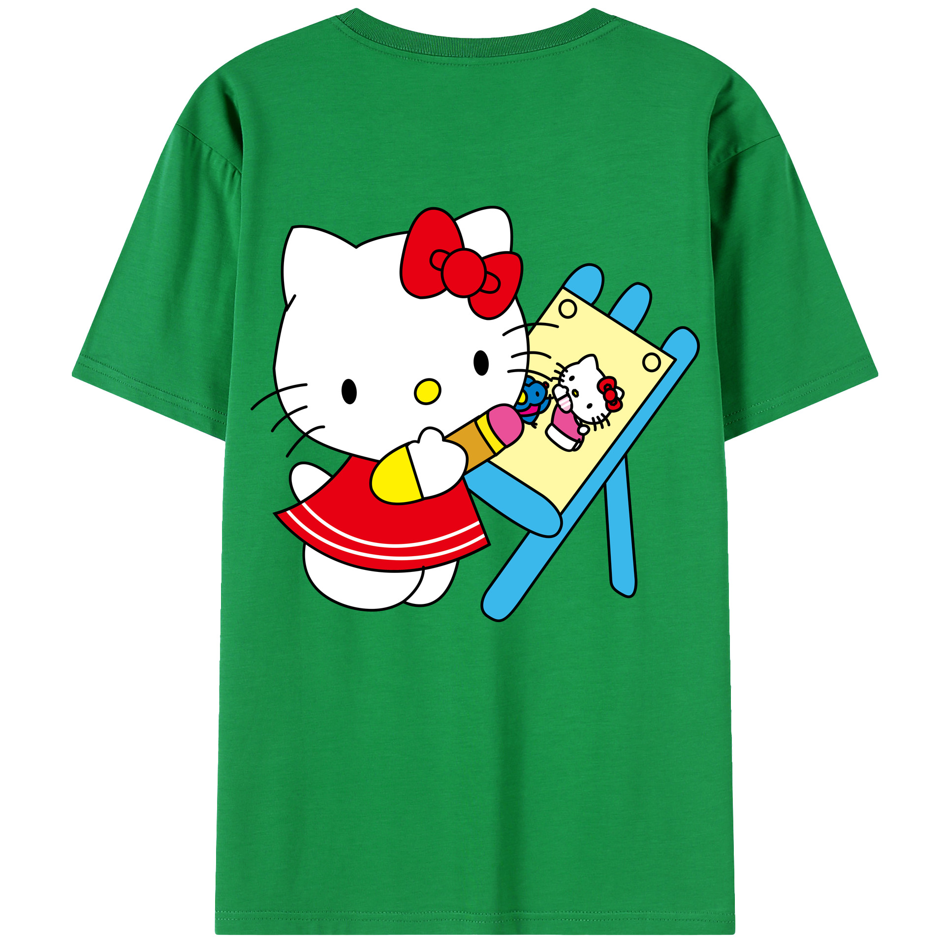 （画像用） Hello Kitty ハローキティ 綿100％ メンズ半袖Tシャツ（バックプリント） 通気性