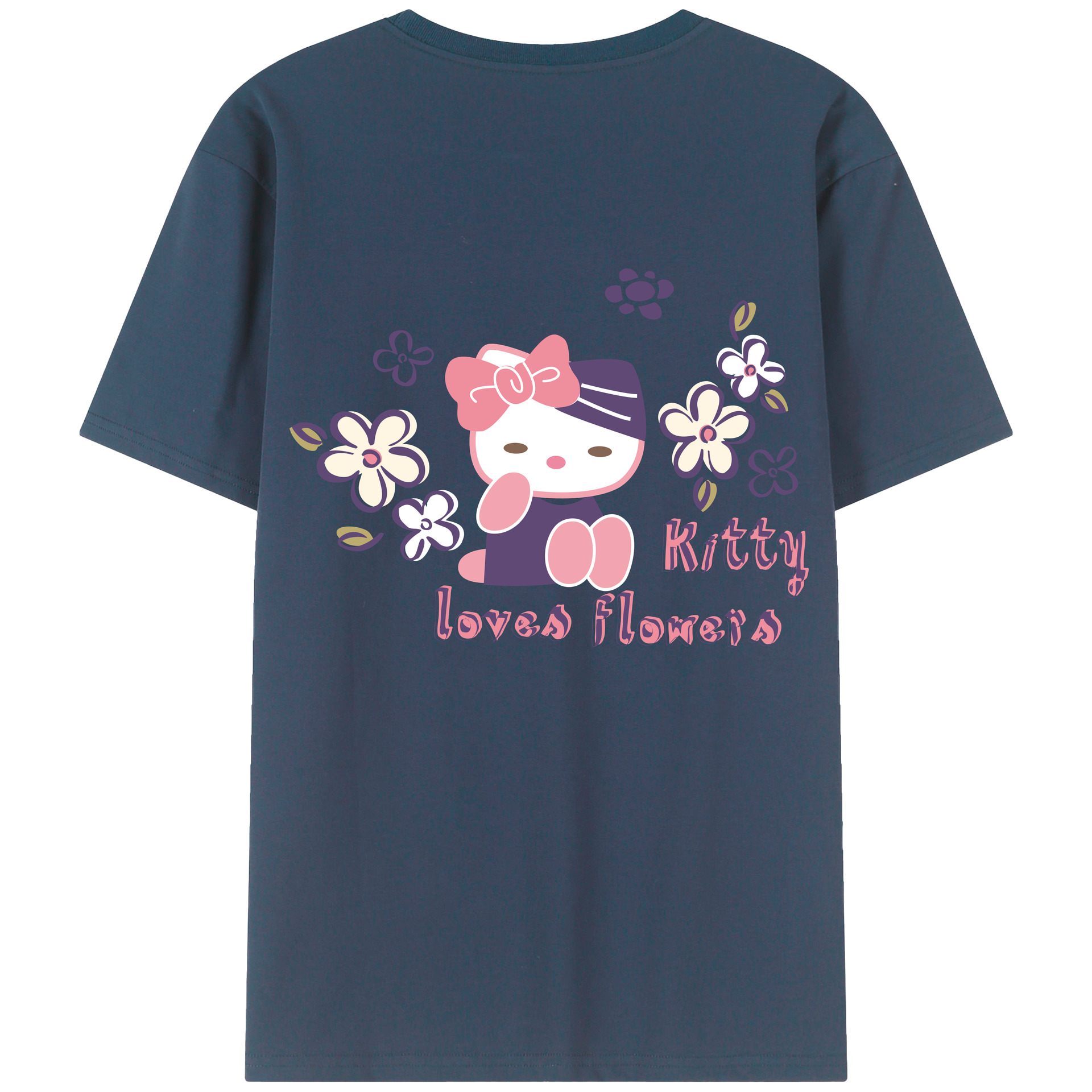 （画像用） Hello Kitty ハローキティ 綿100％ メンズ半袖Tシャツ（バックプリント） 通気性