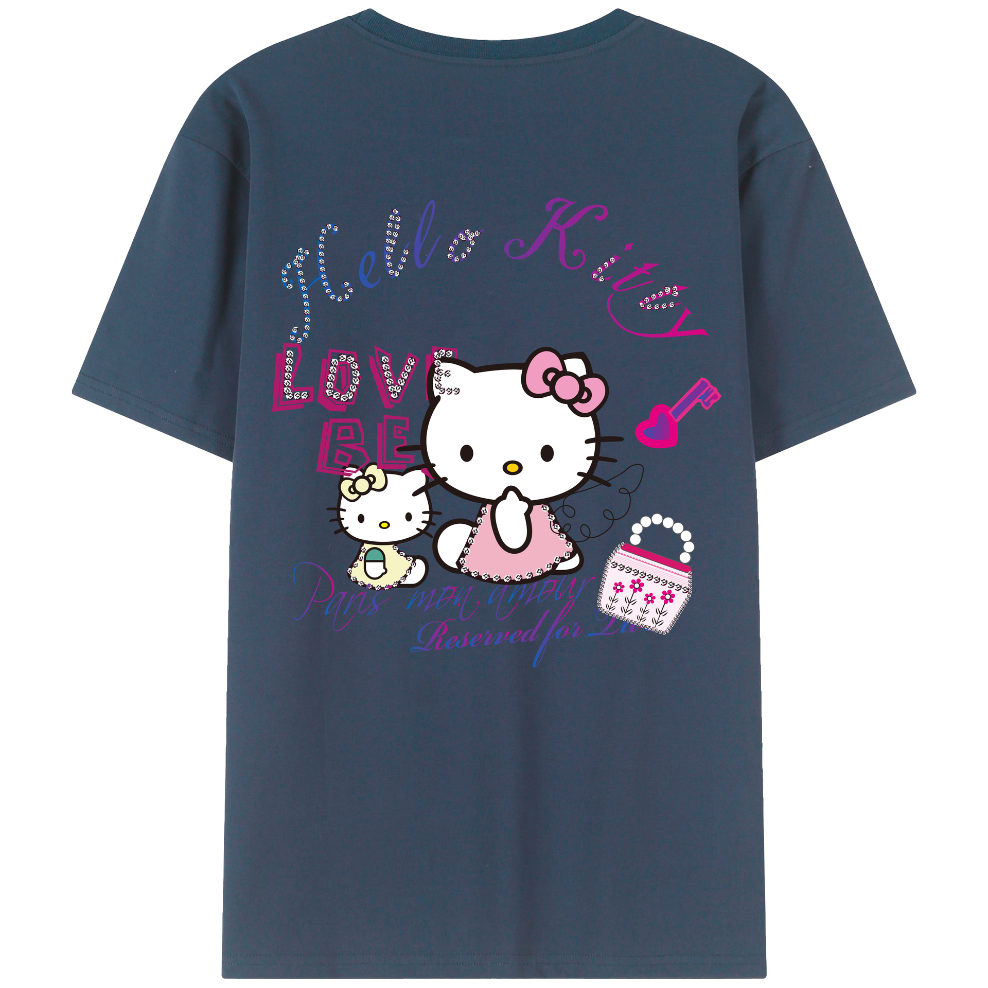 （画像用） Hello Kitty ハローキティ 綿100％ メンズ半袖Tシャツ（バックプリント） 通気性