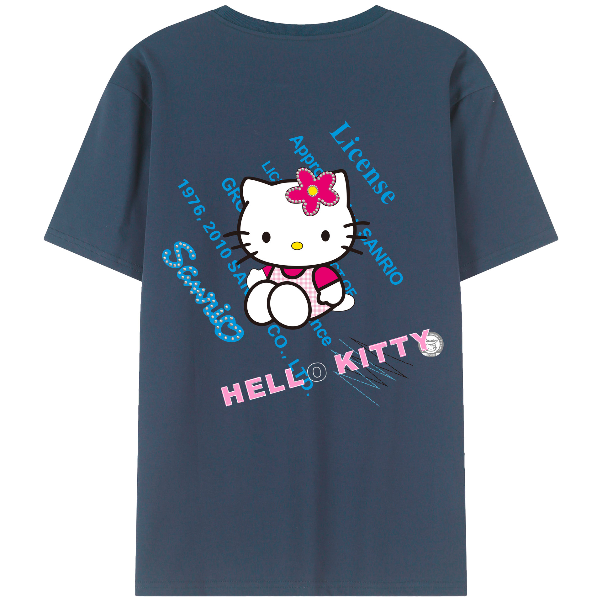 （画像用） Hello Kitty ハローキティ 綿100％ メンズ半袖Tシャツ（バックプリント） 通気性