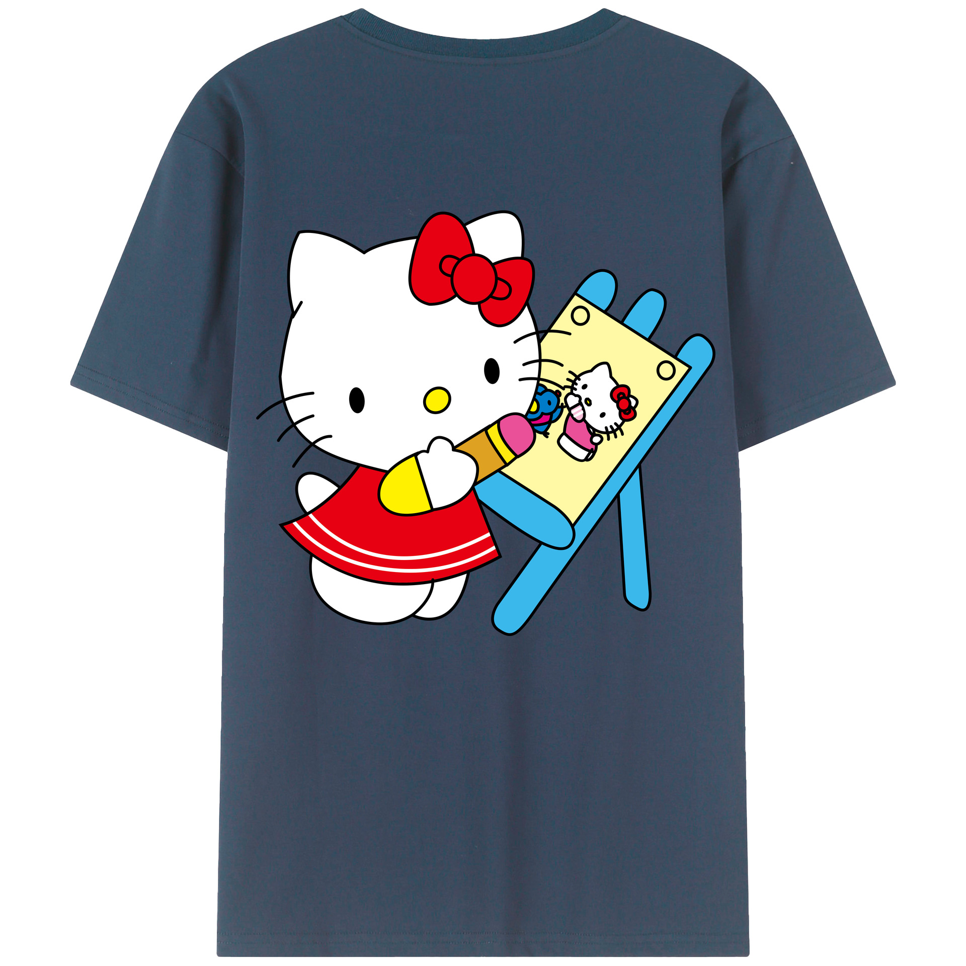 （画像用） Hello Kitty ハローキティ 綿100％ メンズ半袖Tシャツ（バックプリント） 通気性