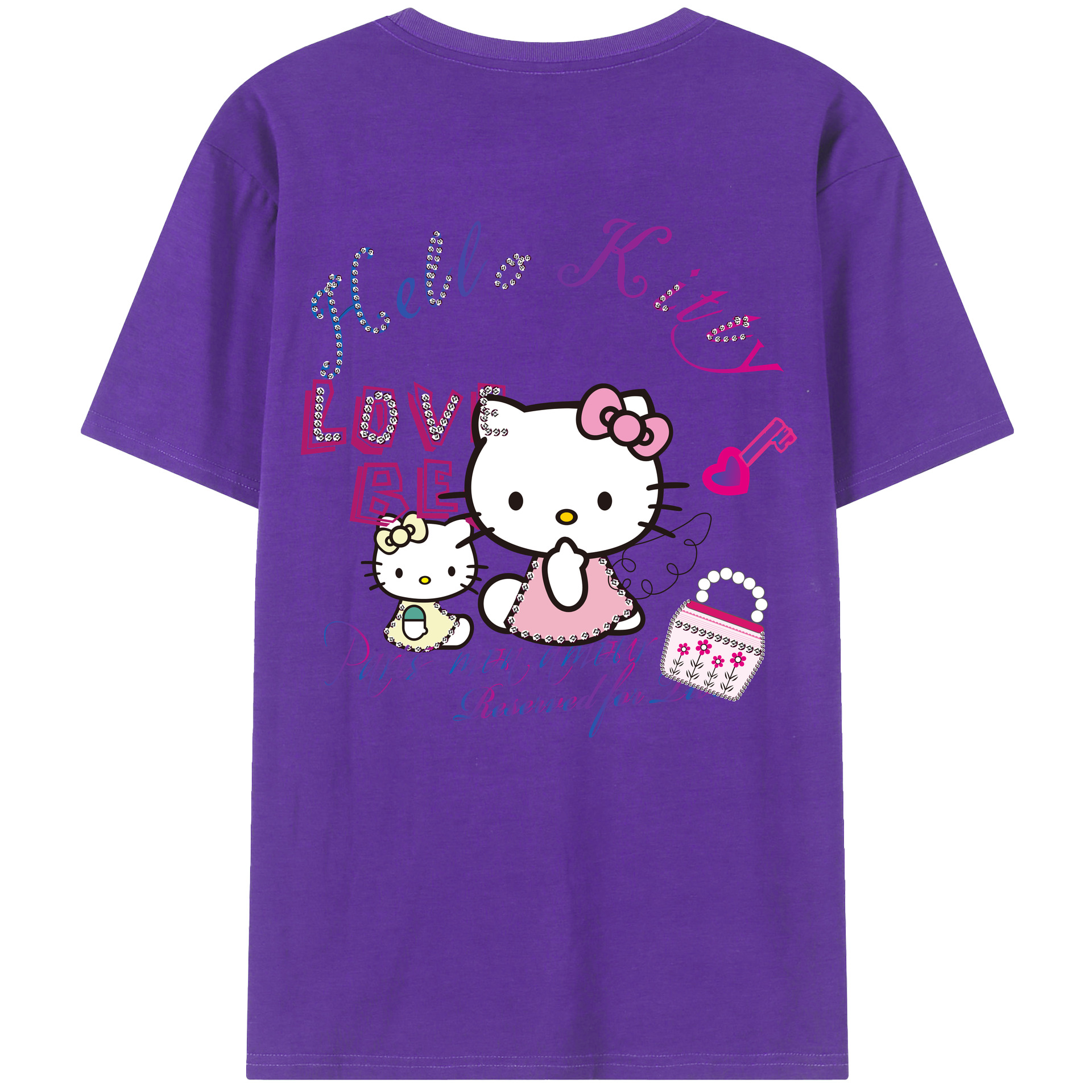 （画像用） Hello Kitty ハローキティ 綿100％ メンズ半袖Tシャツ（バックプリント） 通気性