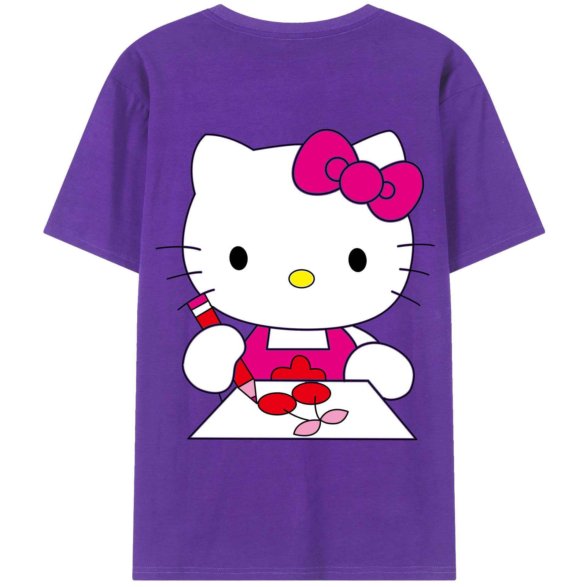 （画像用） Hello Kitty ハローキティ 綿100％ メンズ半袖Tシャツ（バックプリント） 通気性
