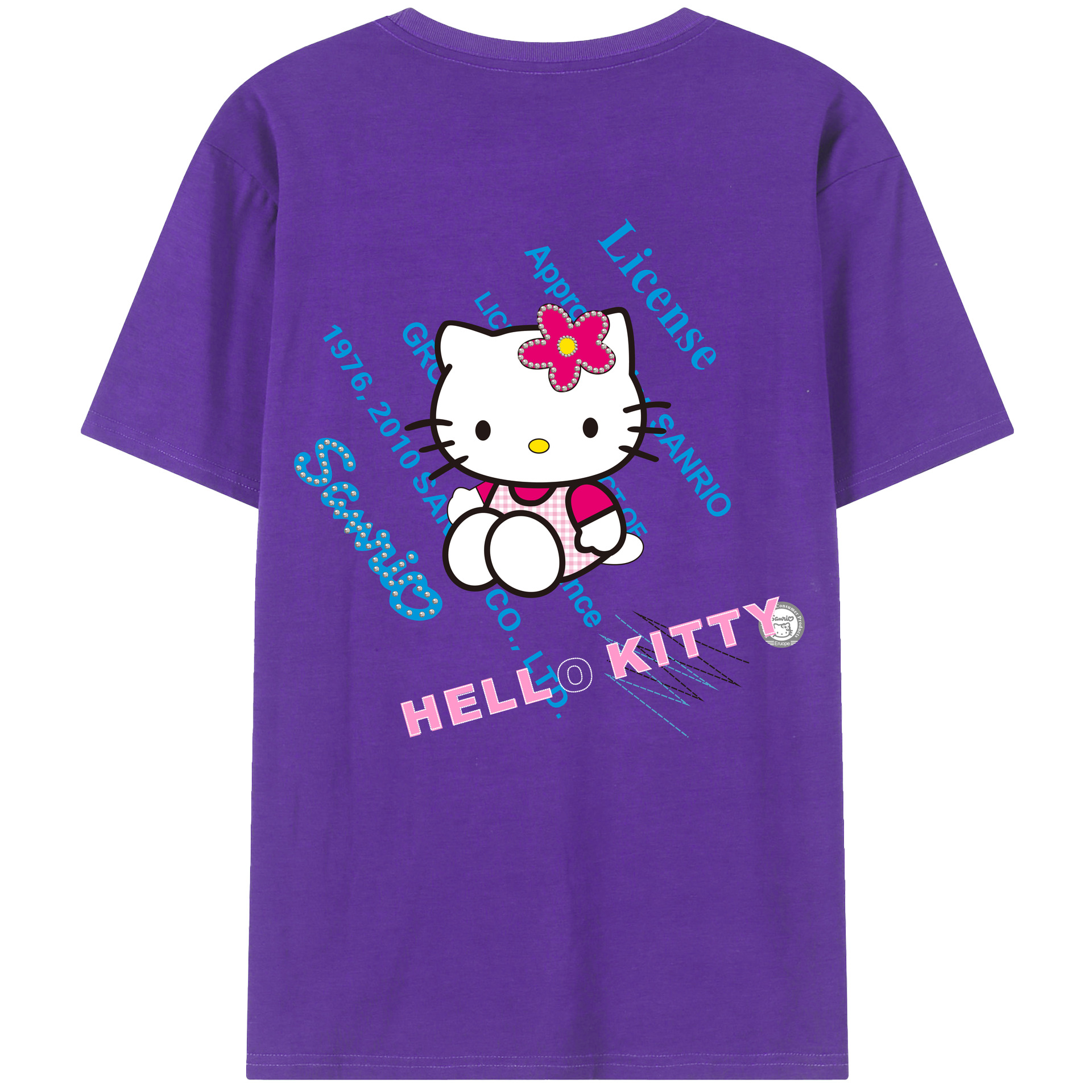 （画像用） Hello Kitty ハローキティ 綿100％ メンズ半袖Tシャツ（バックプリント） 通気性